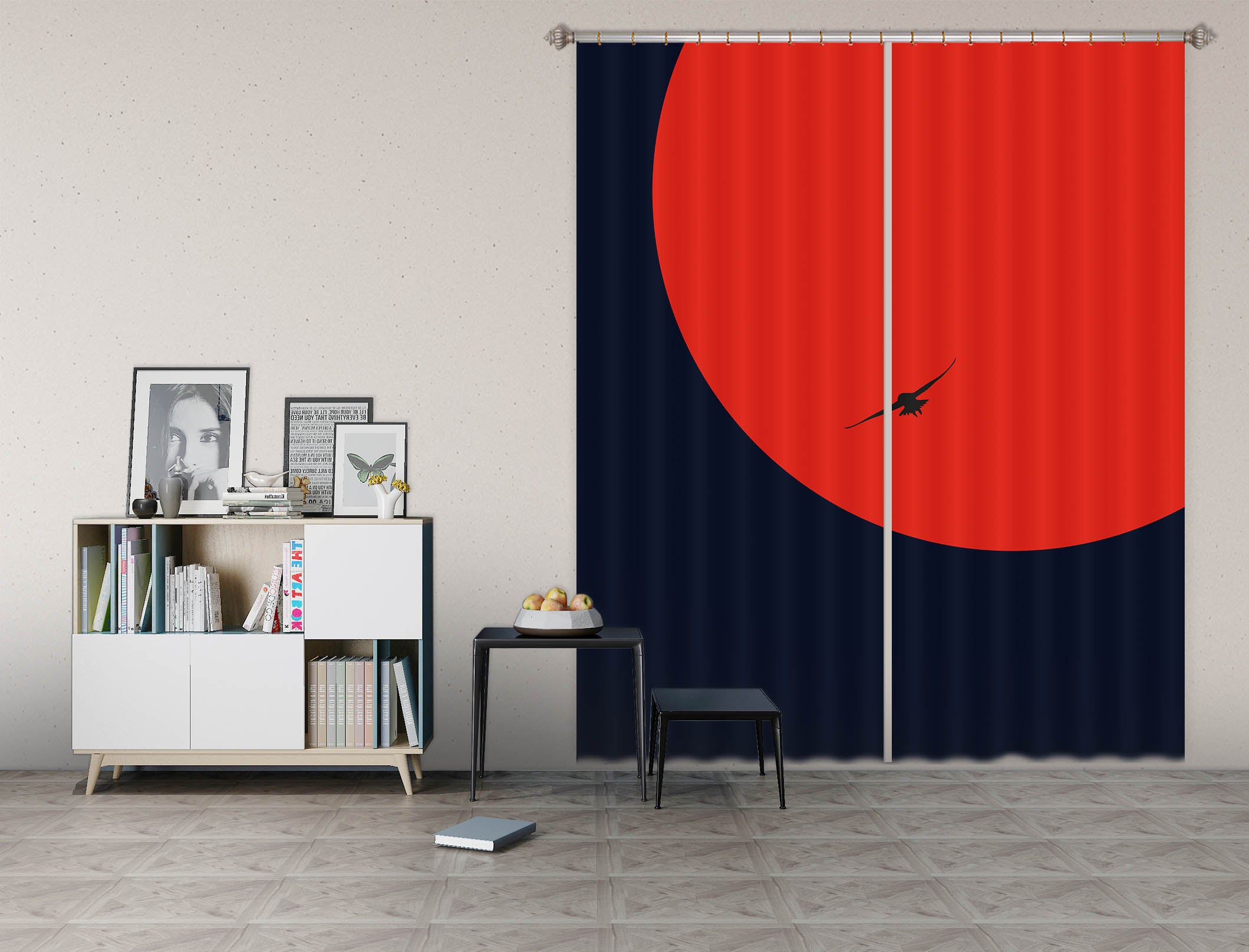 3D Red Sun Pattern 1091 Boris Draschoff Curtain Curtains Drapes