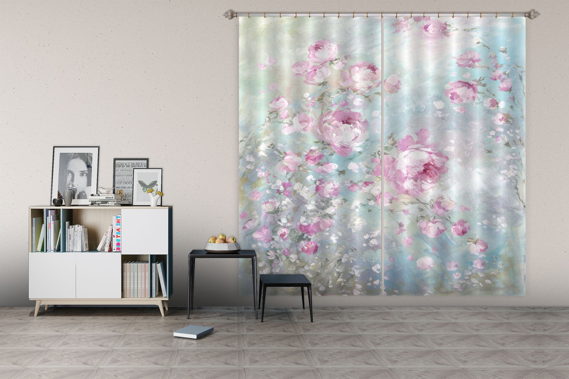 3D Pink Flowers 056 Debi Coules Curtain Curtains Drapes