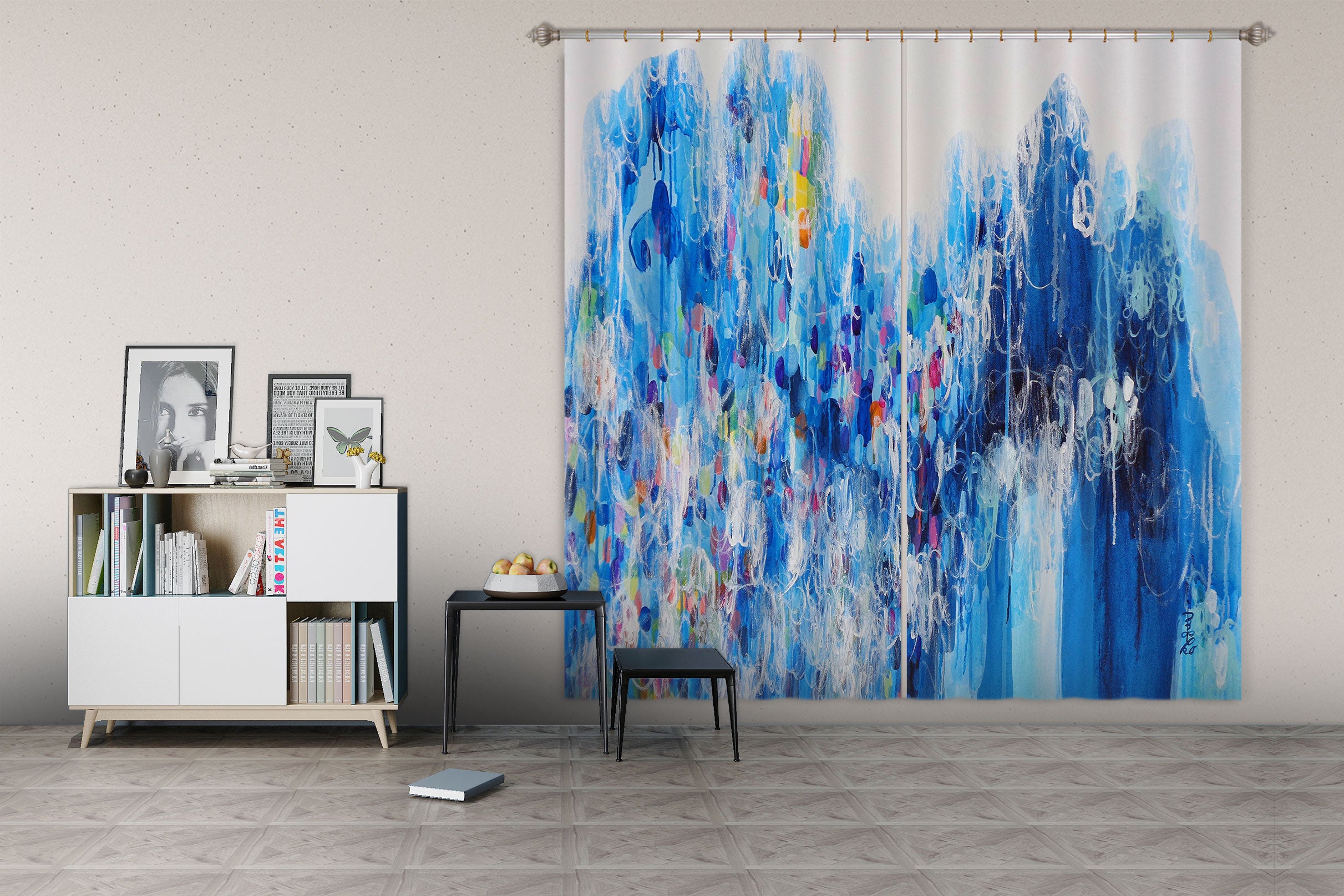 3D Blue Art Painting 2318 Misako Chida Curtain Curtains Drapes