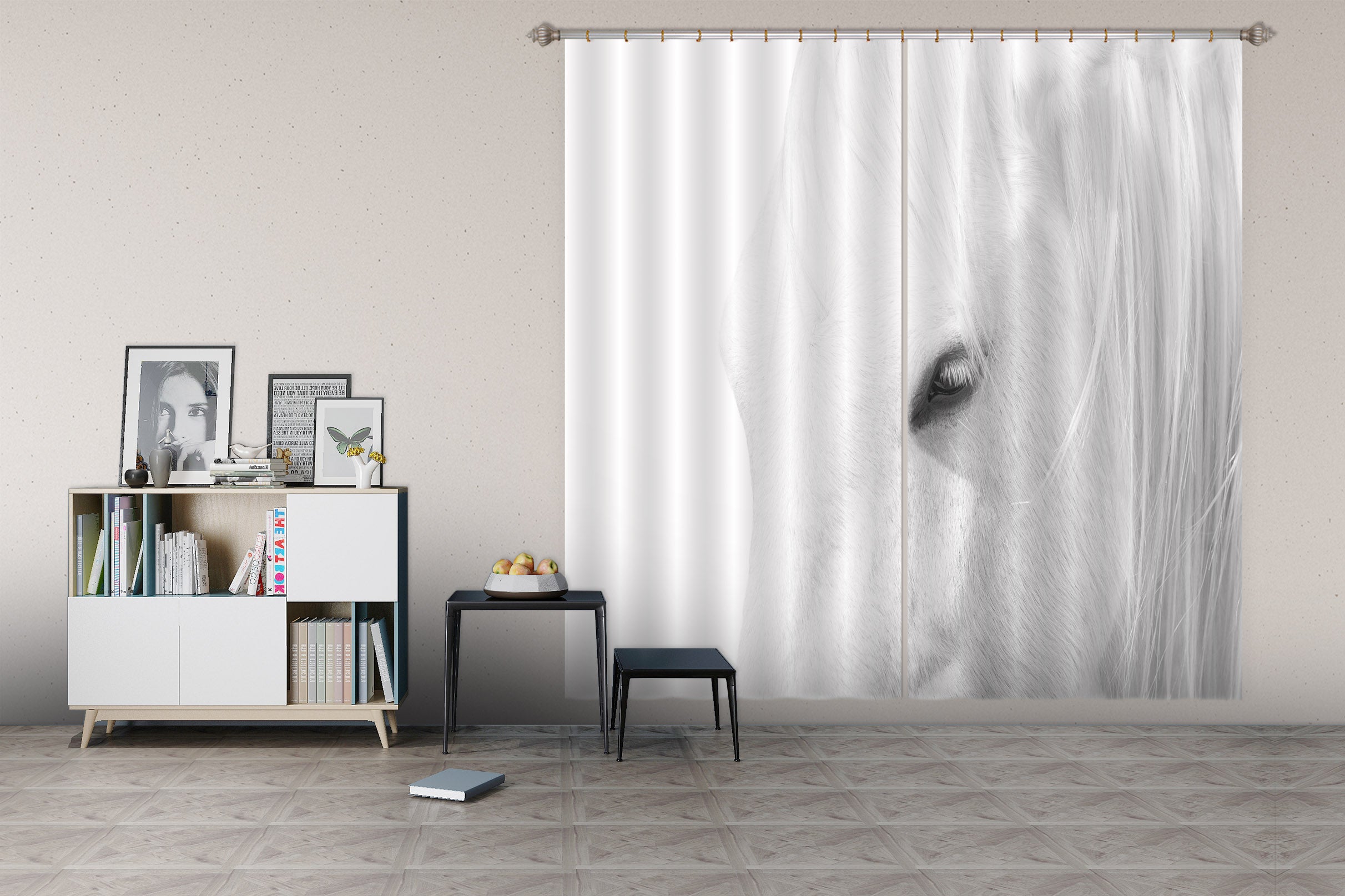3D White Horse 185 Marco Carmassi Curtain Curtains Drapes