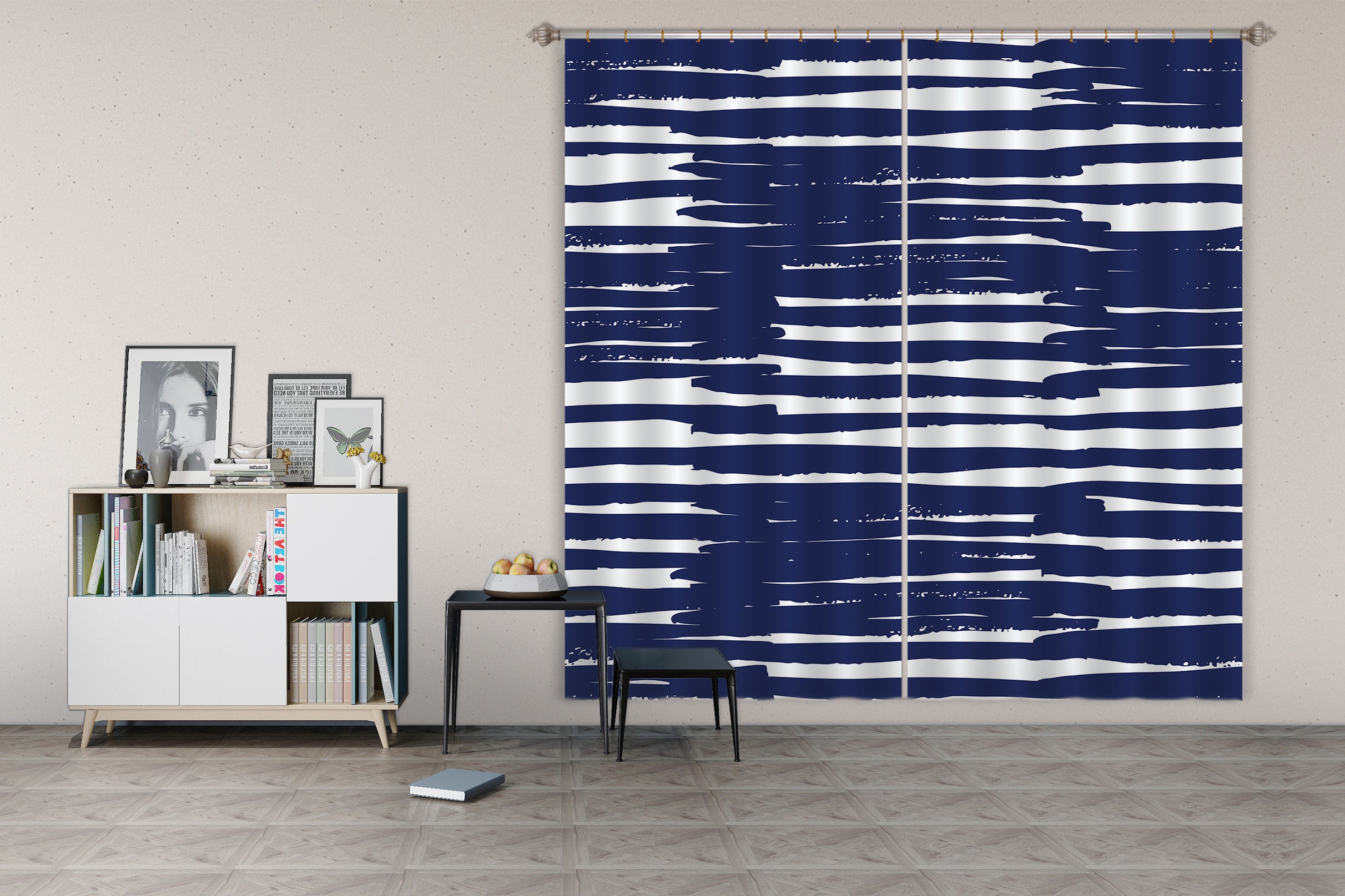 3D Dark Blue Line Pattern 111117 Kashmira Jayaprakash Curtain Curtains Drapes