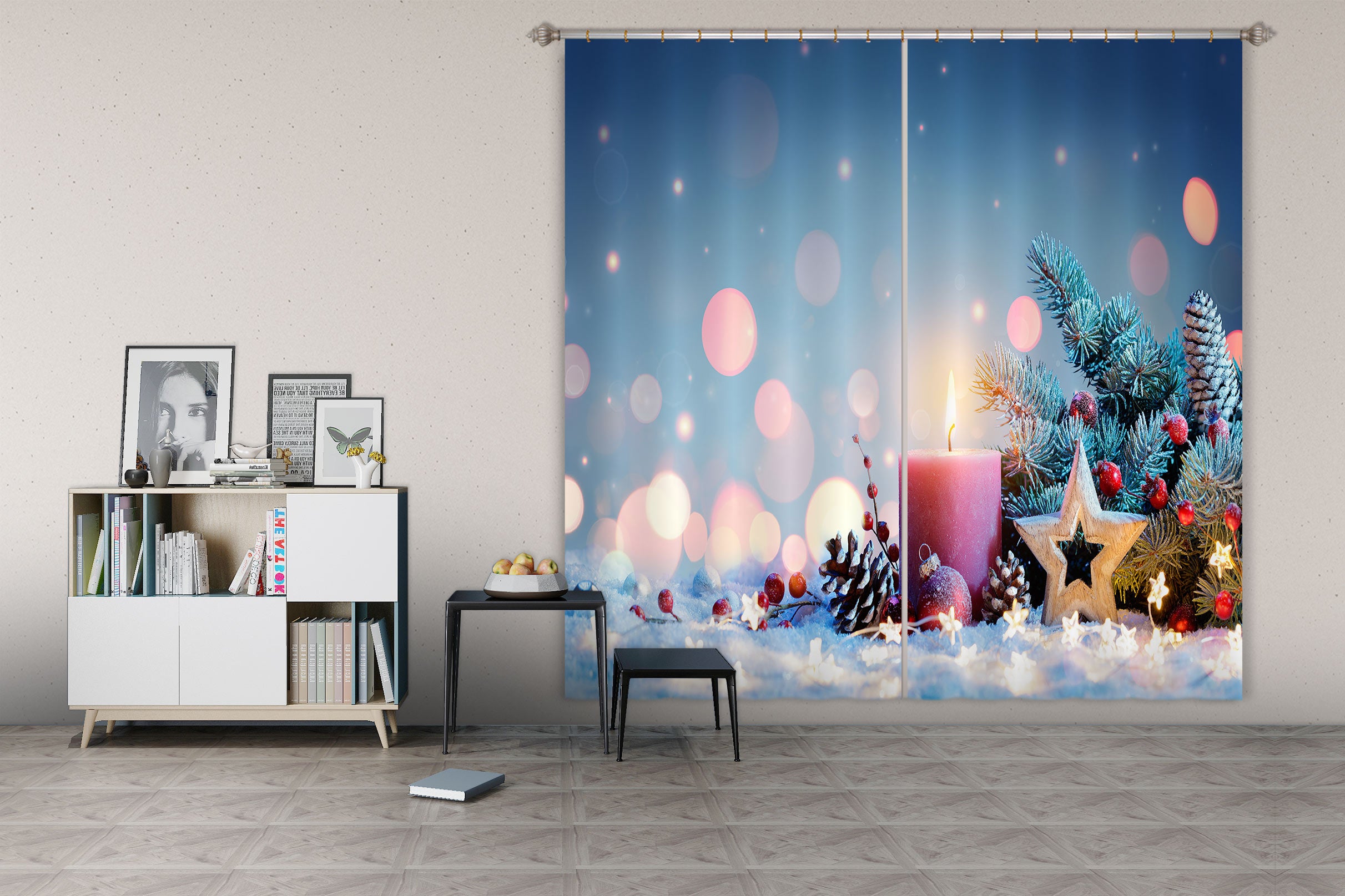 3D Candle Branches Five-Pointed Star 53105 Christmas Curtains Drapes Xmas