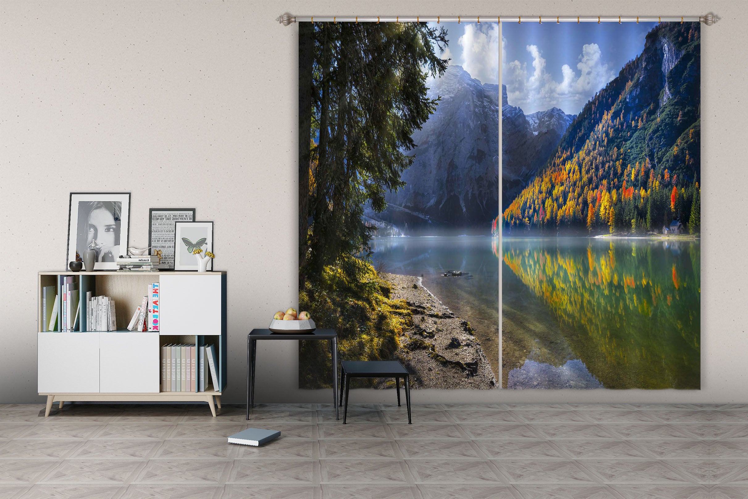 3D Forest Lake 055 Marco Carmassi Curtain Curtains Drapes