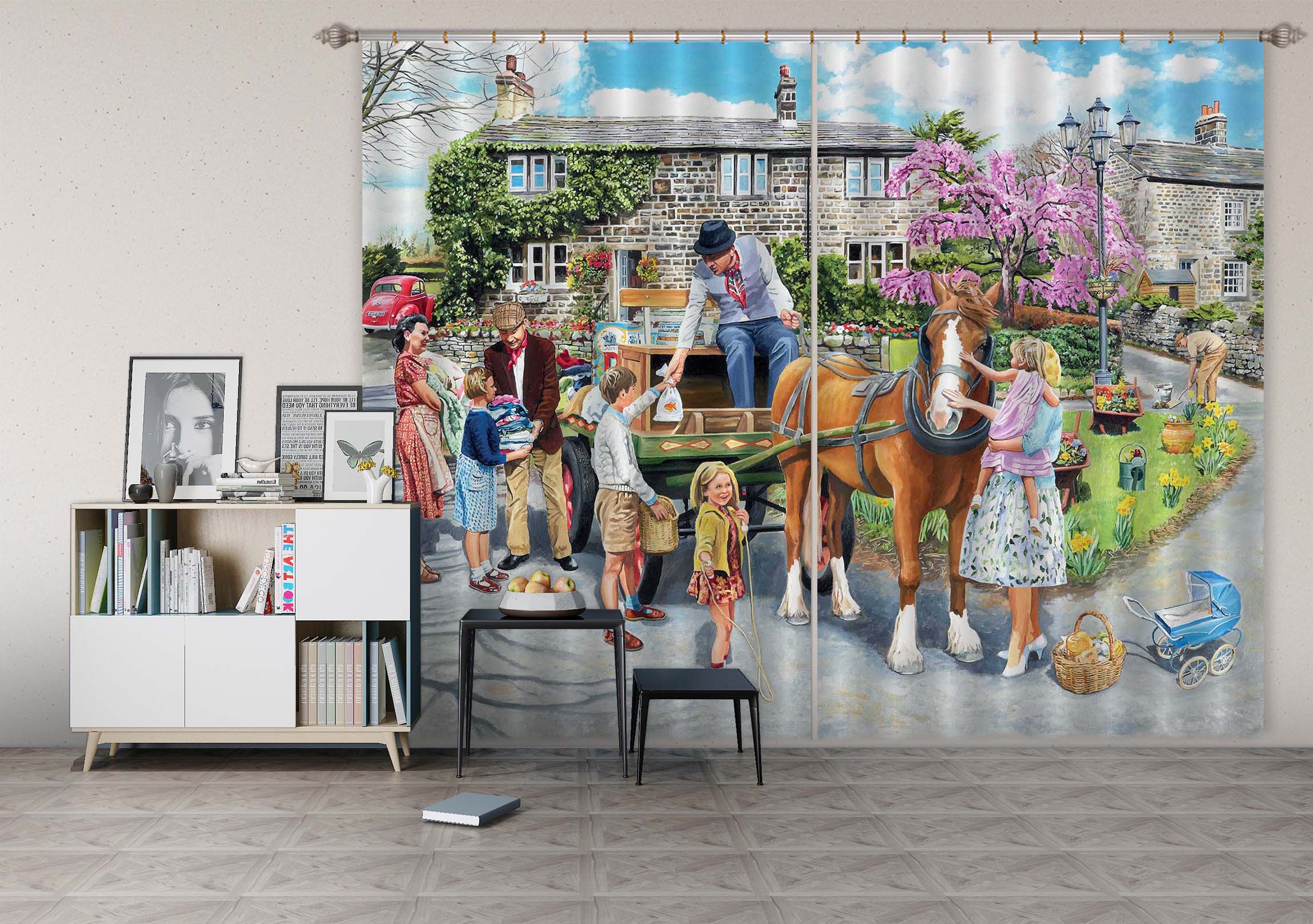 3D Petting The Horse 085 Trevor Mitchell Curtain Curtains Drapes