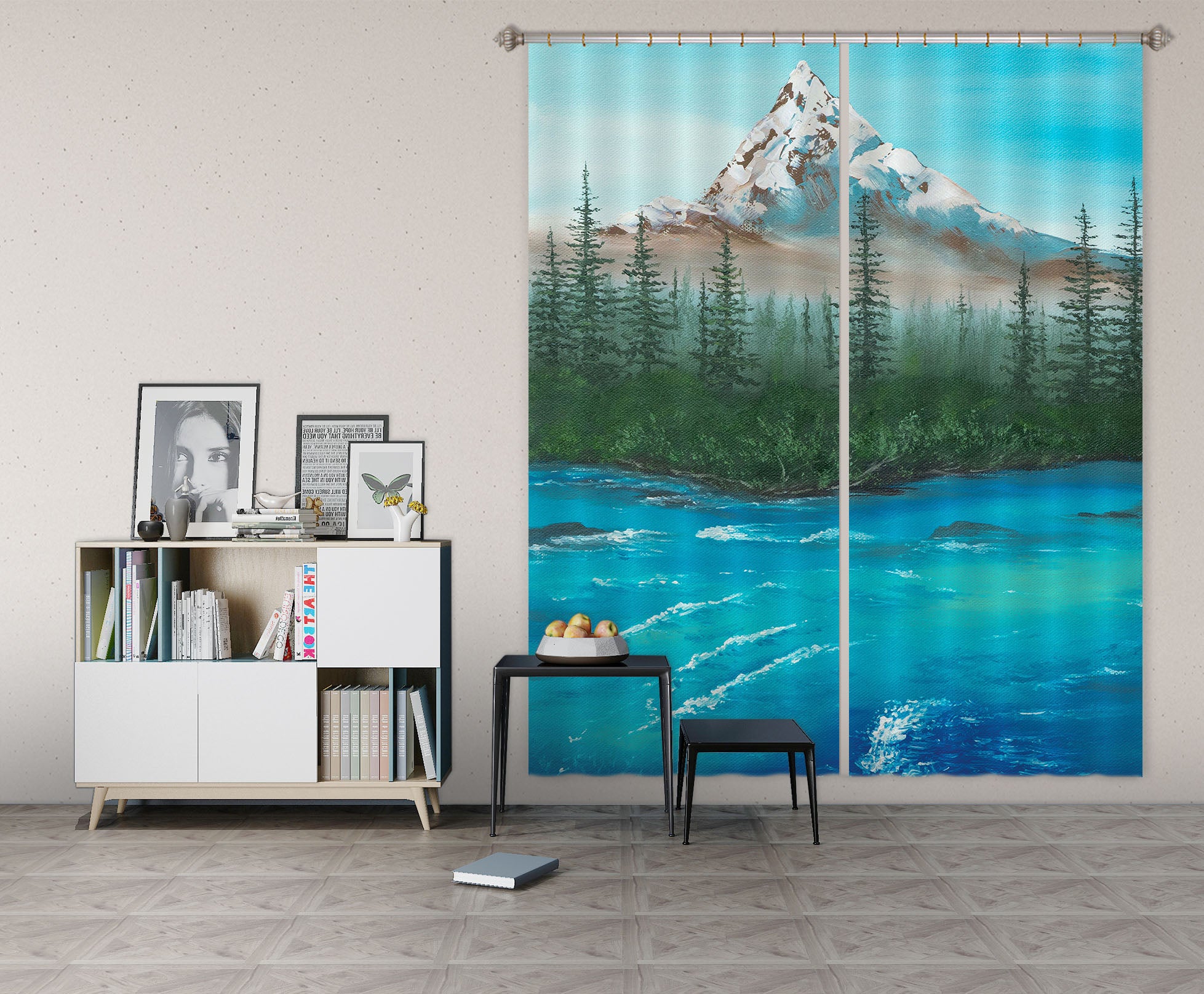 3D Snow Mountain River 1733 Marina Zotova Curtain Curtains Drapes