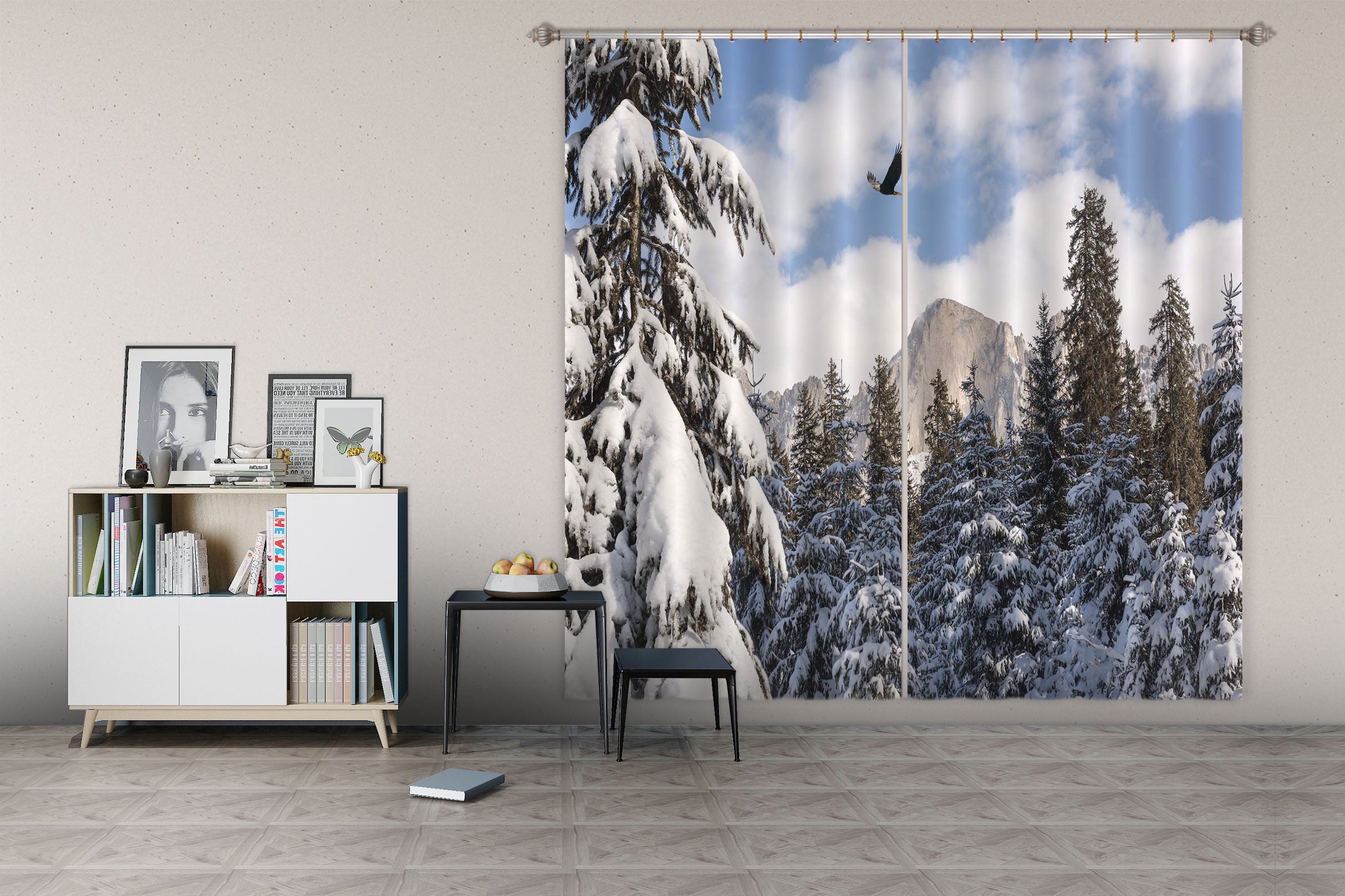 3D Heavy Snow Forest 167 Marco Carmassi Curtain Curtains Drapes