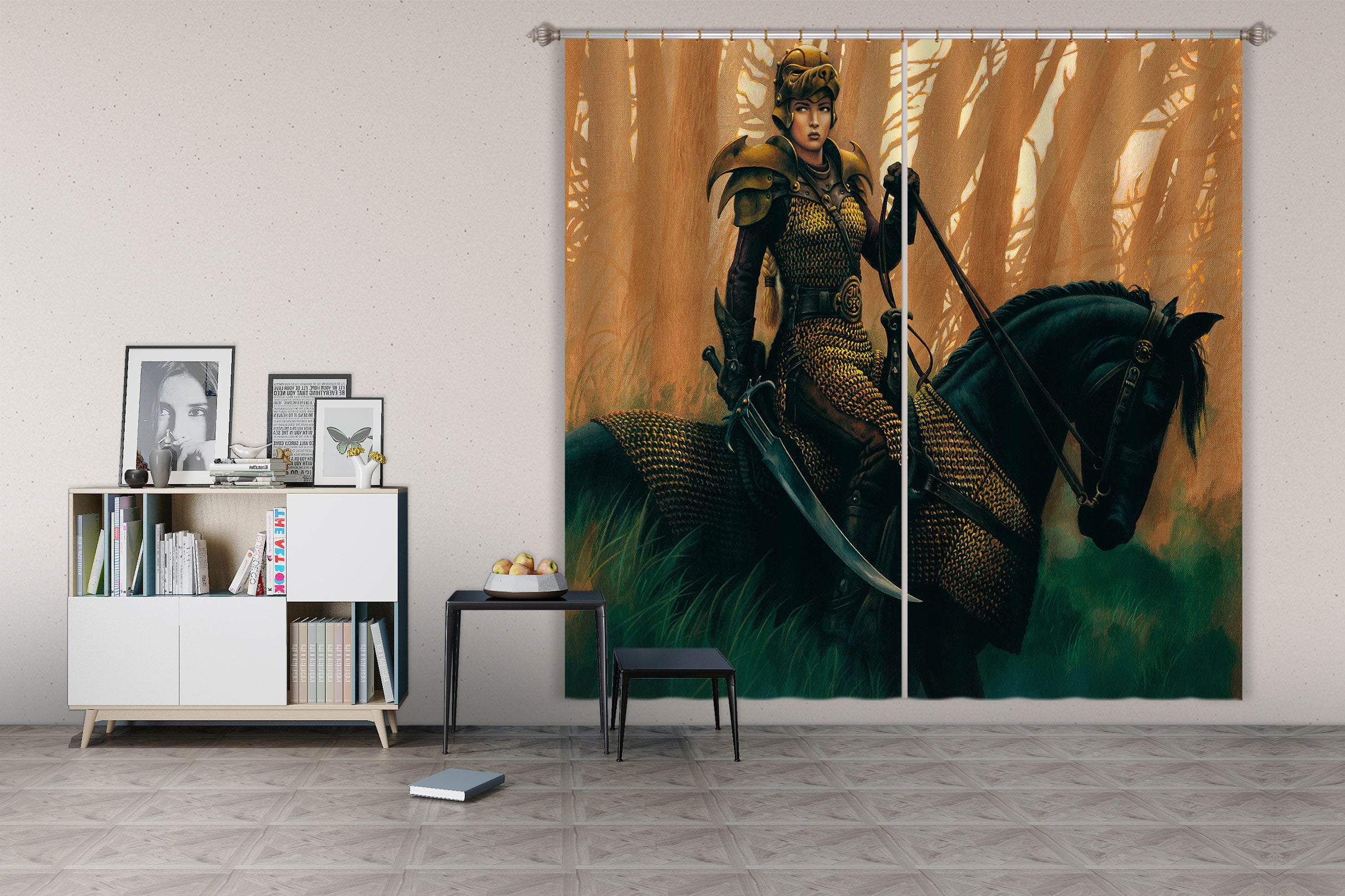 3D Forest Female Knight 7195 Ciruelo Curtain Curtains Drapes