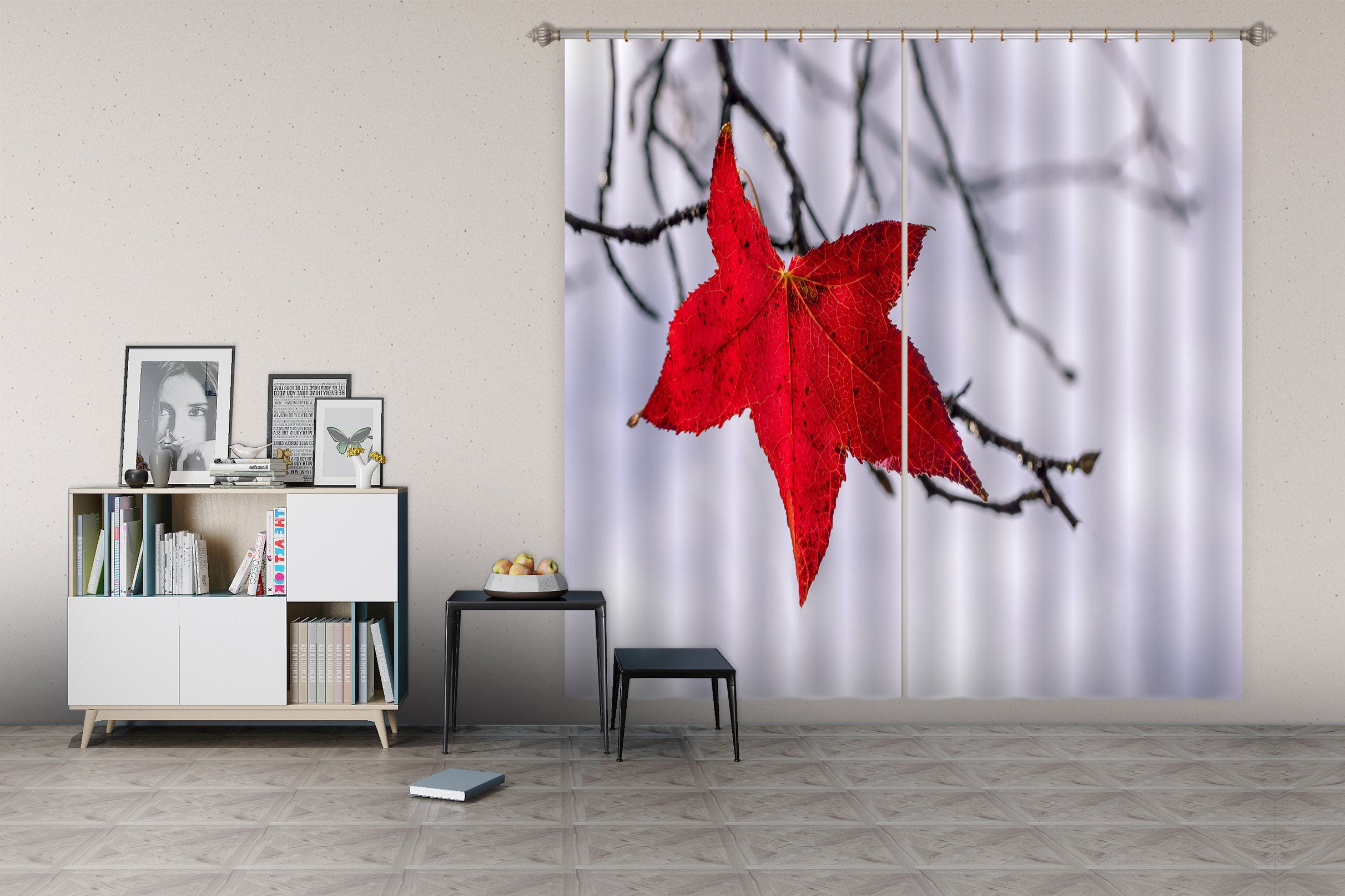 3D Red Maple Leaf 151 Marco Carmassi Curtain Curtains Drapes