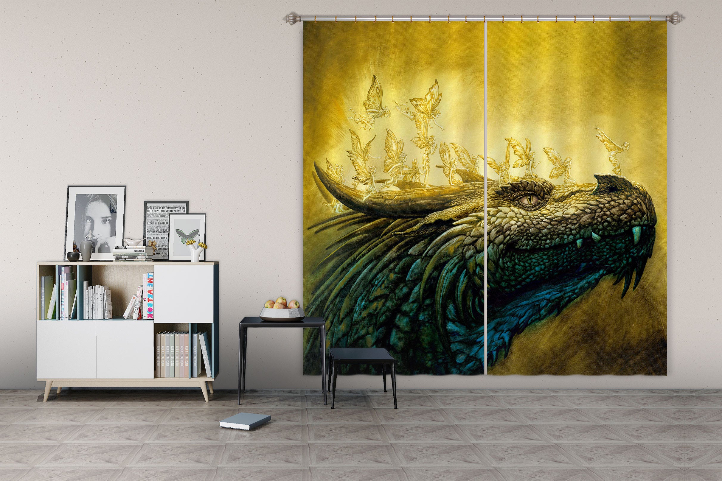 3D Dragon Head 7230 Ciruelo Curtain Curtains Drapes