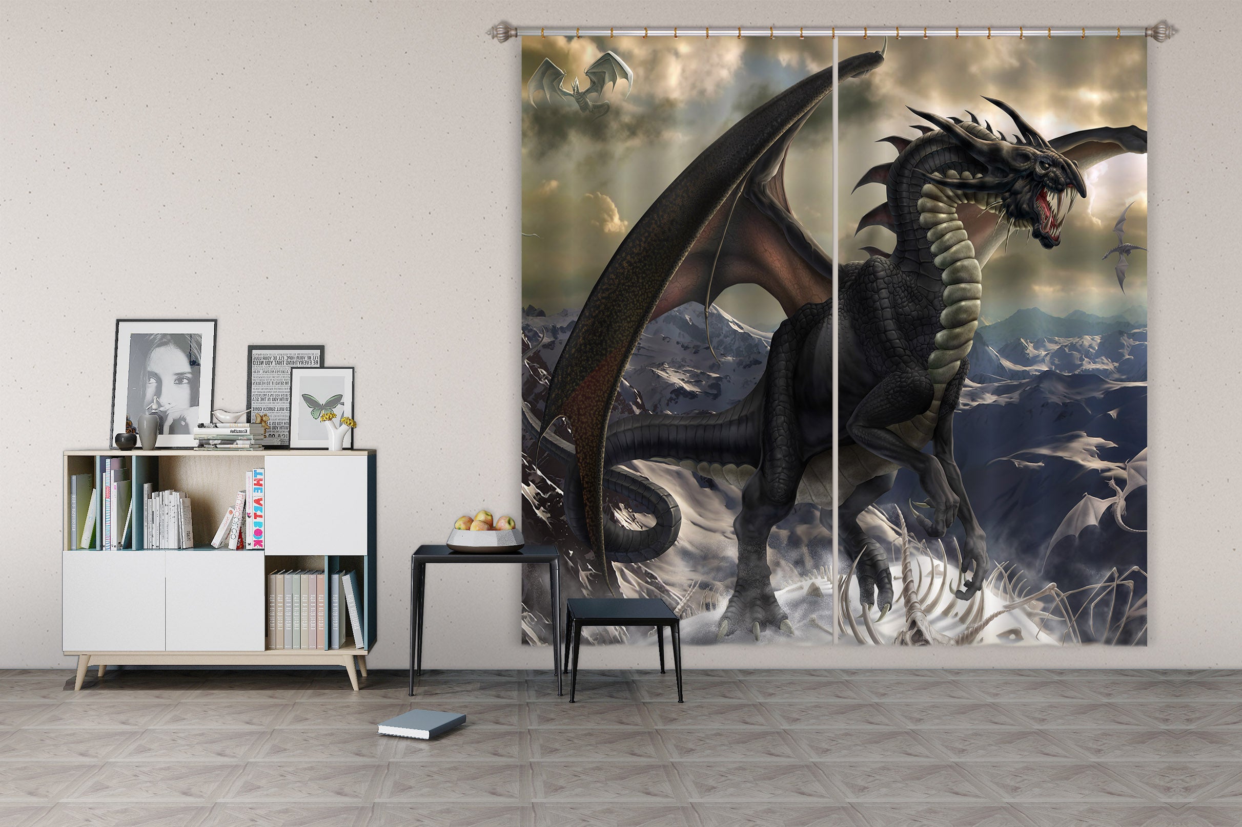 3D Big Dragon 5058 Tom Wood Curtain Curtains Drapes