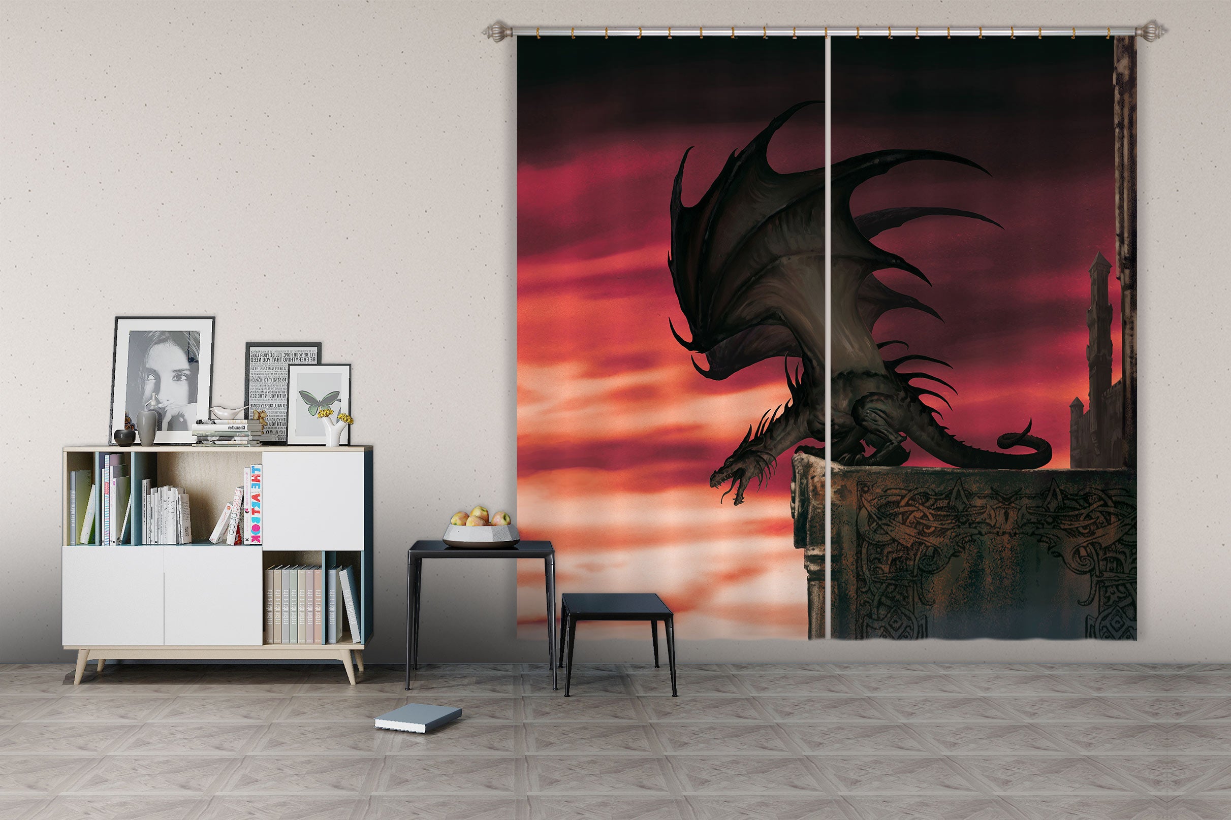 3D Red Sky Dragon 7229 Ciruelo Curtain Curtains Drapes