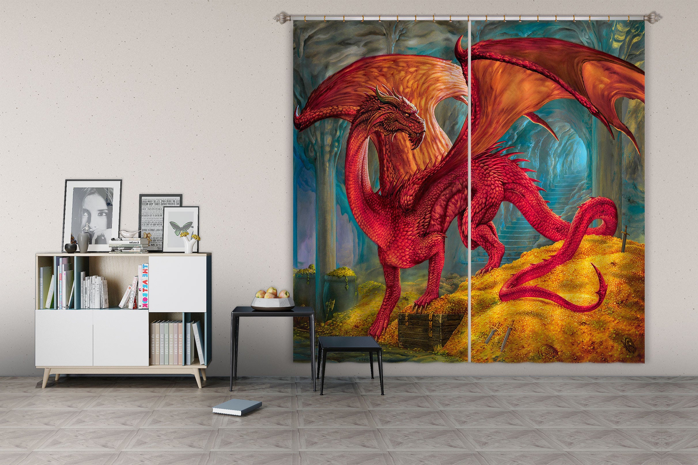 3D Red Dragon 8023 Ciruelo Curtain Curtains Drapes