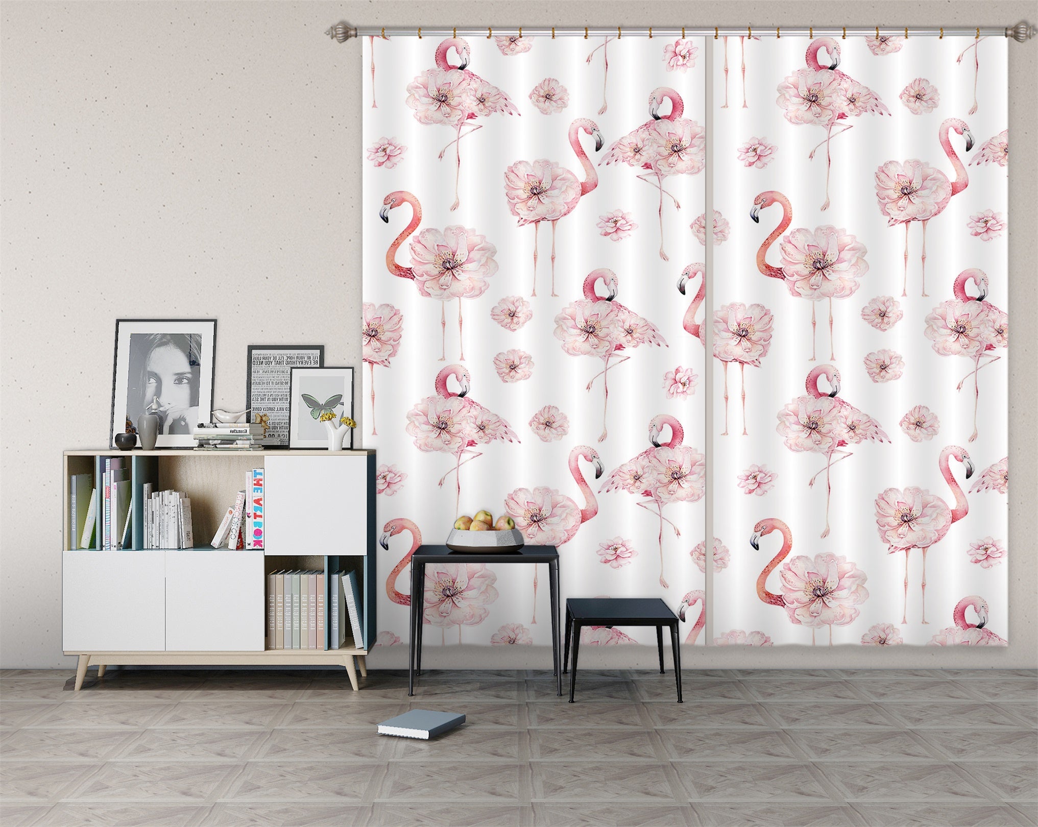 3D Flamingo Flower 156 Uta Naumann Curtain Curtains Drapes