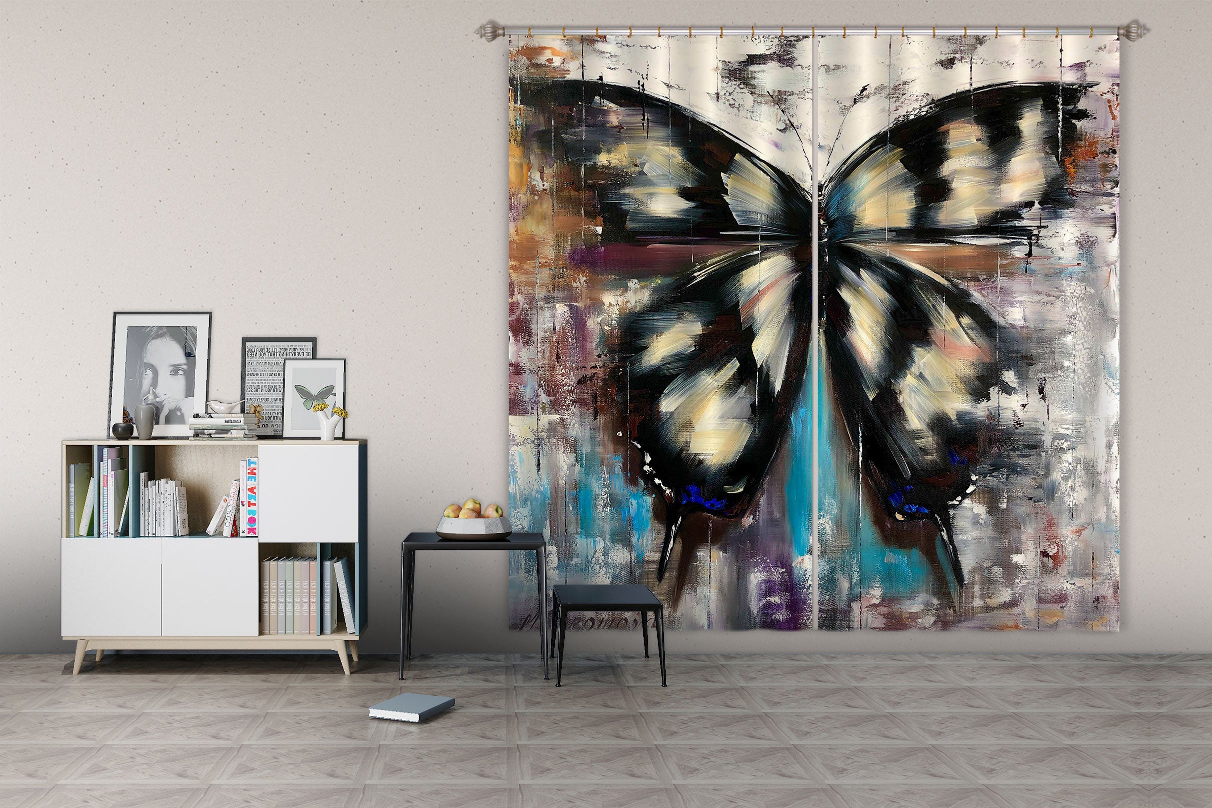 3D Black Butterfly 324 Skromova Marina Curtain Curtains Drapes