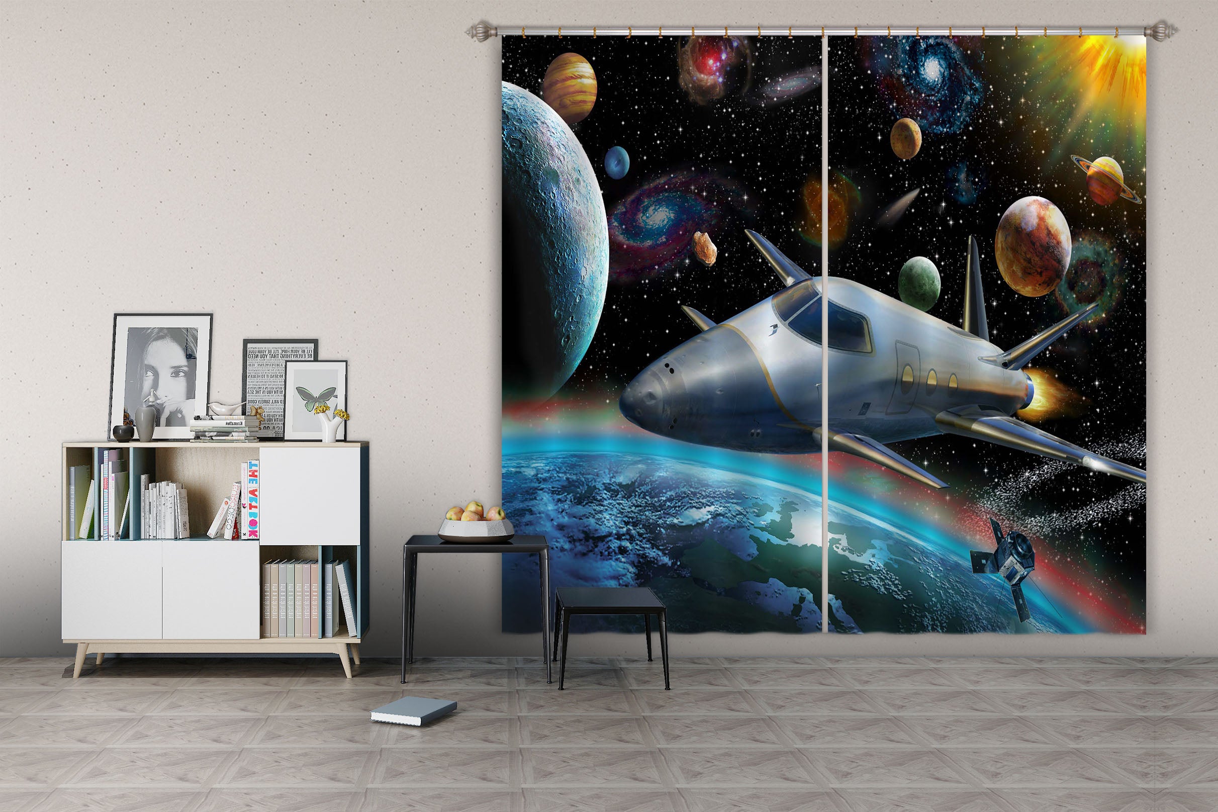 3D Planet Spaceship 060 Adrian Chesterman Curtain Curtains Drapes