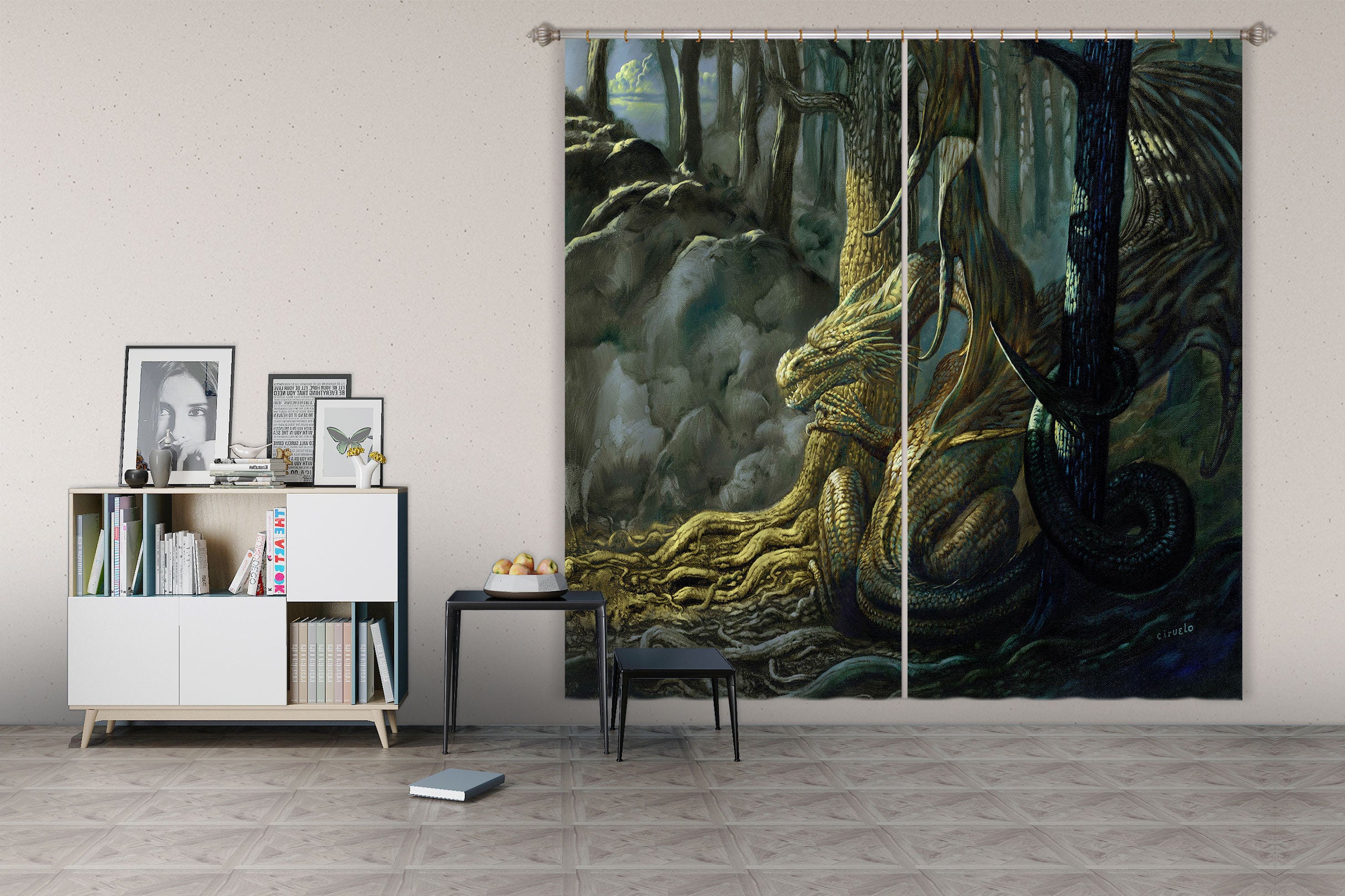 3D Trees Dragon 8003 Ciruelo Curtain Curtains Drapes