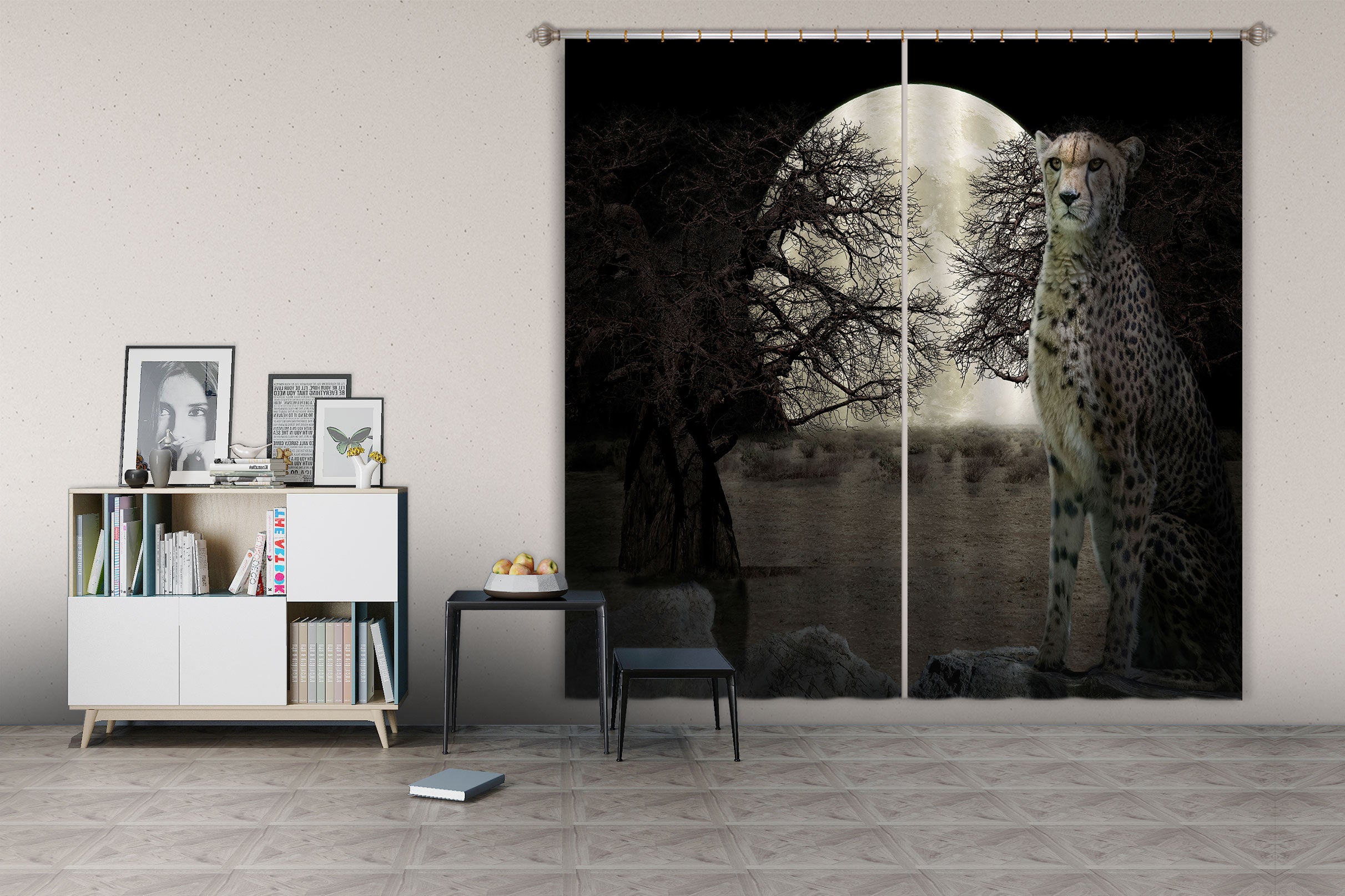 3D Moon Branch Leopard 5350 Beth Sheridan Curtain Curtains Drapes