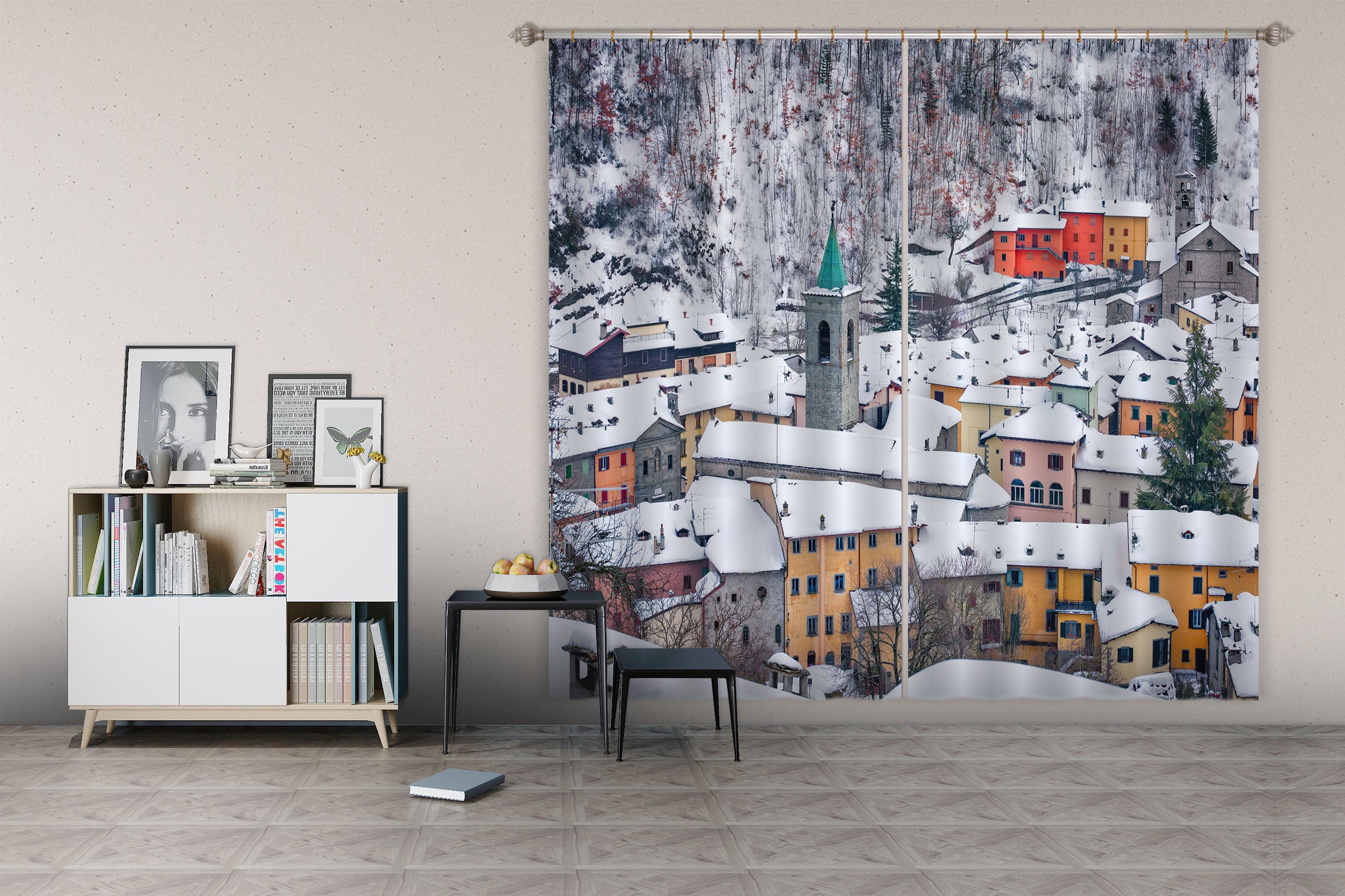 3D Heavy Snow Village 117 Marco Carmassi Curtain Curtains Drapes
