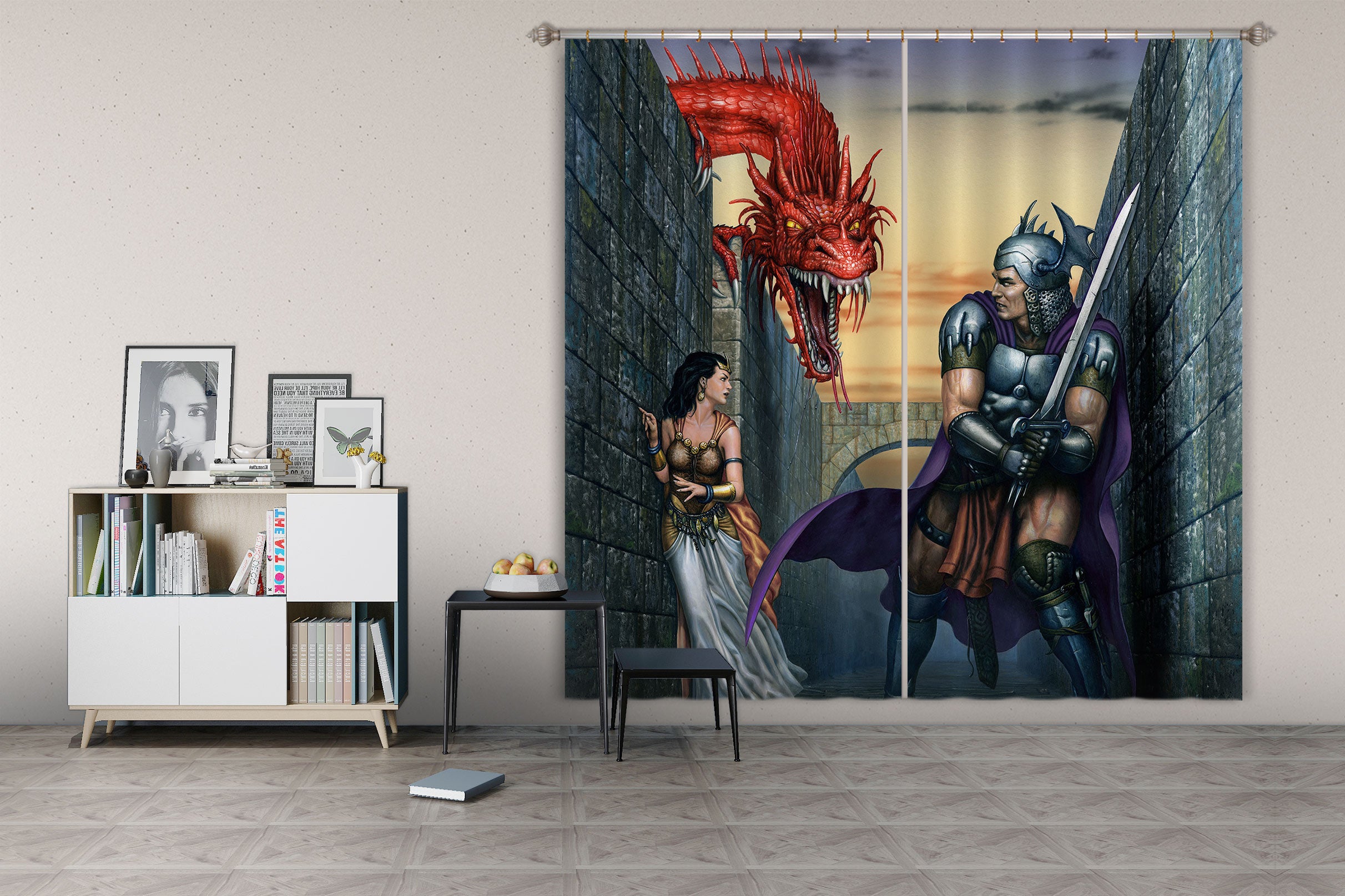 3D Dragon Soldier Woman 7173 Ciruelo Curtain Curtains Drapes