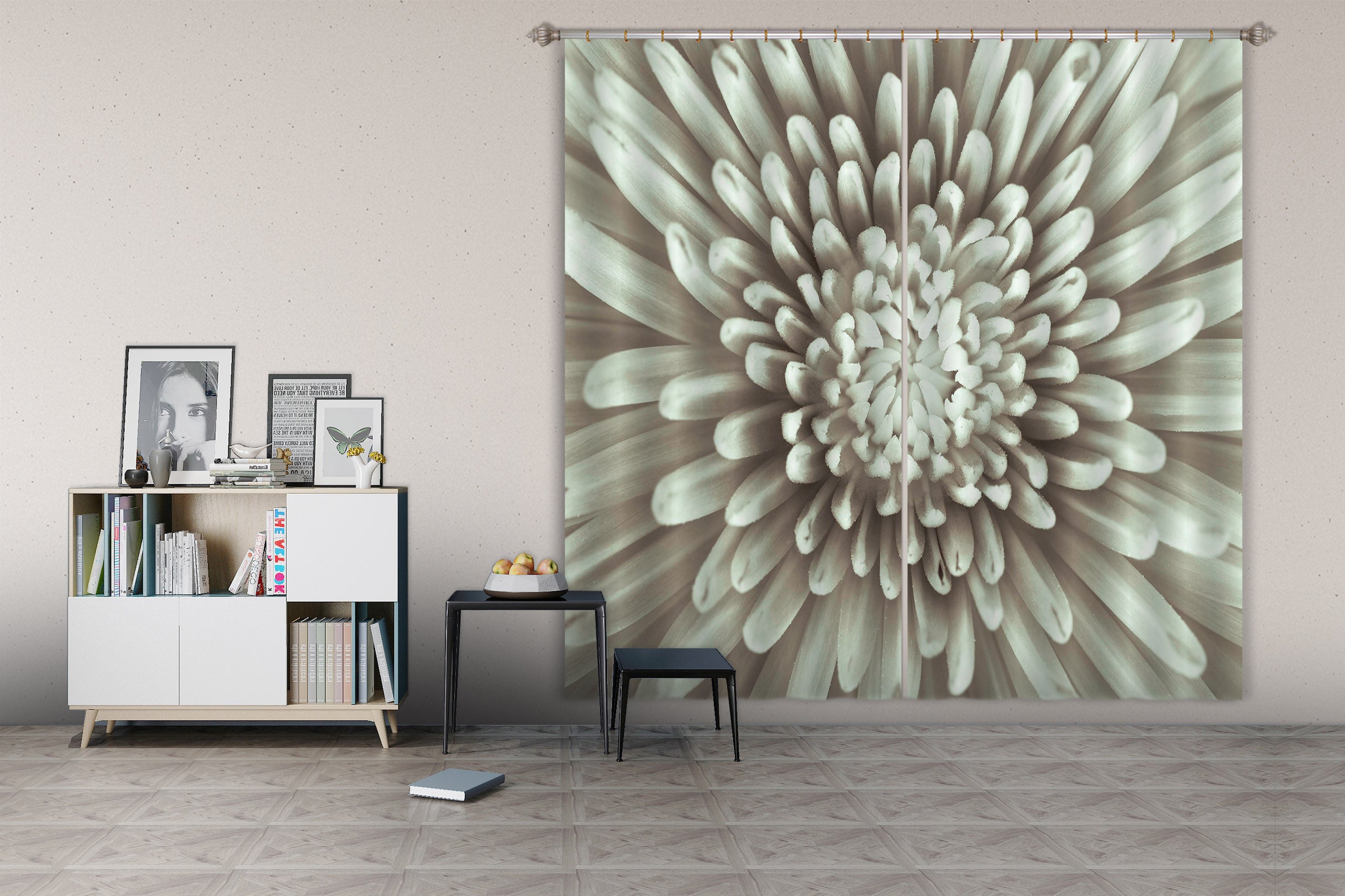 3D White Daisy 001 Assaf Frank Curtain Curtains Drapes