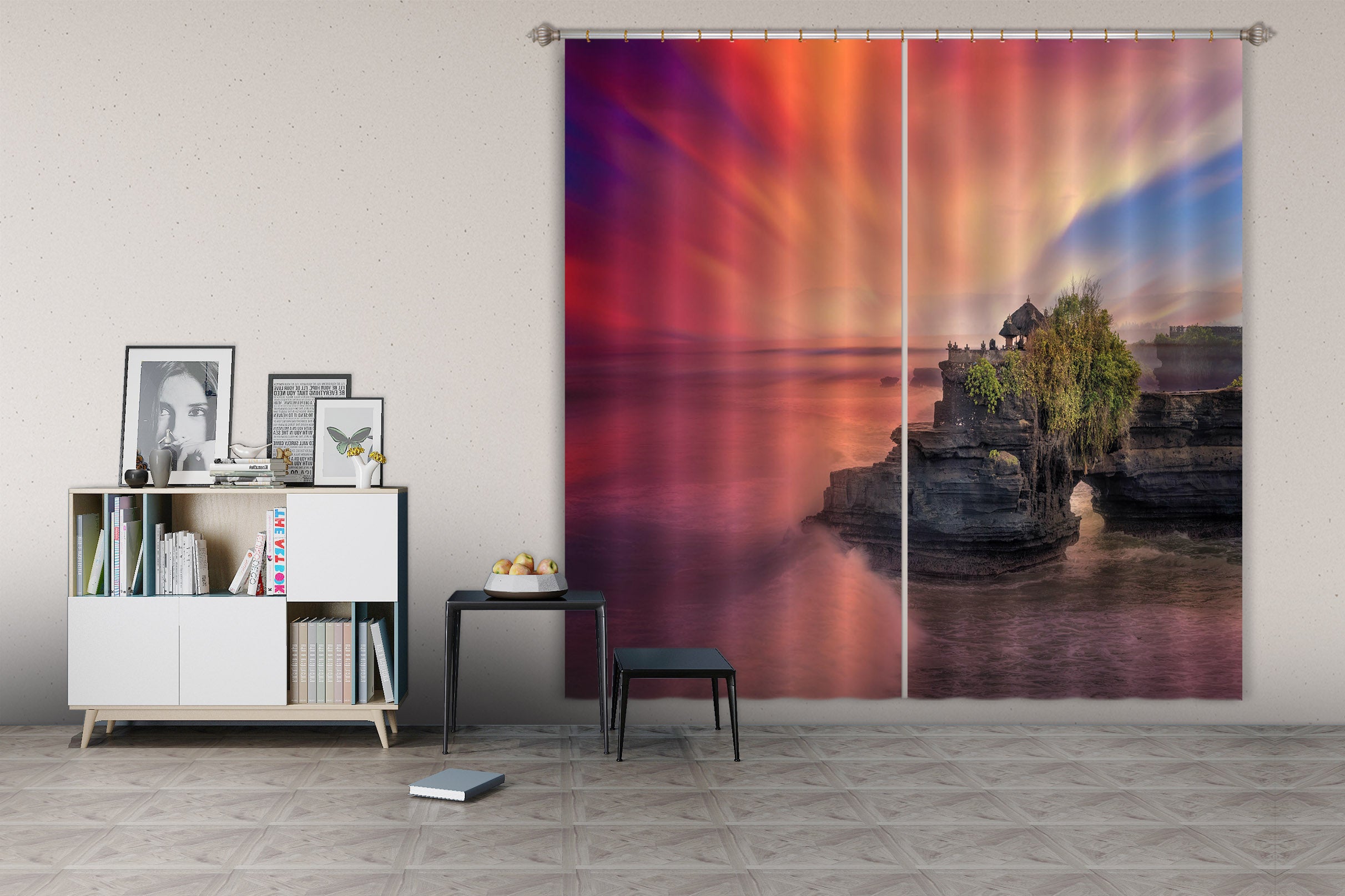 3D Sunset Lake 051 Marco Carmassi Curtain Curtains Drapes