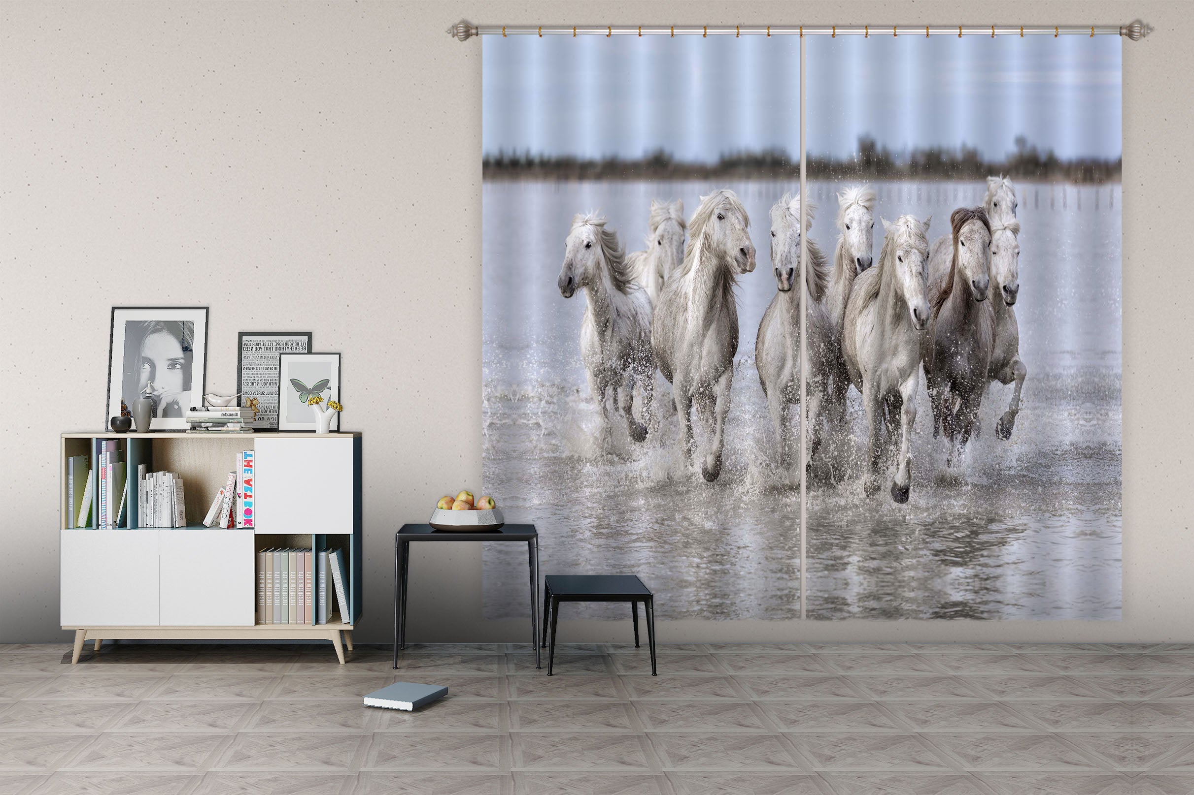 3D White Horse 069 Marco Carmassi Curtain Curtains Drapes