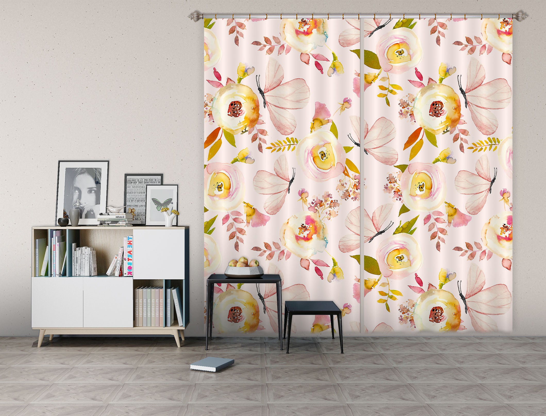 3D Pink Butterfly 242 Uta Naumann Curtain Curtains Drapes