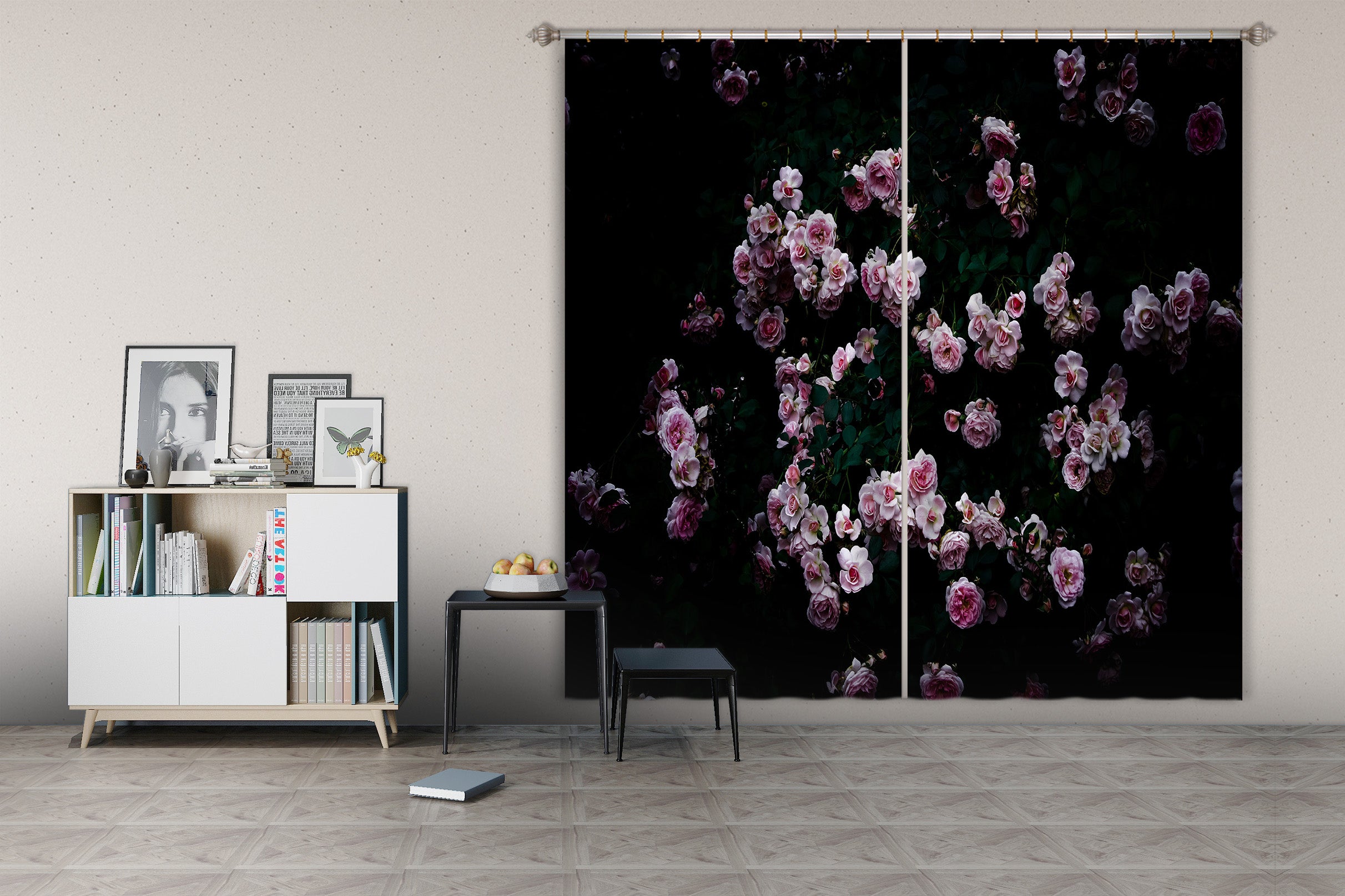 3D Night Rose 046 Noirblanc777 Curtain Curtains Drapes