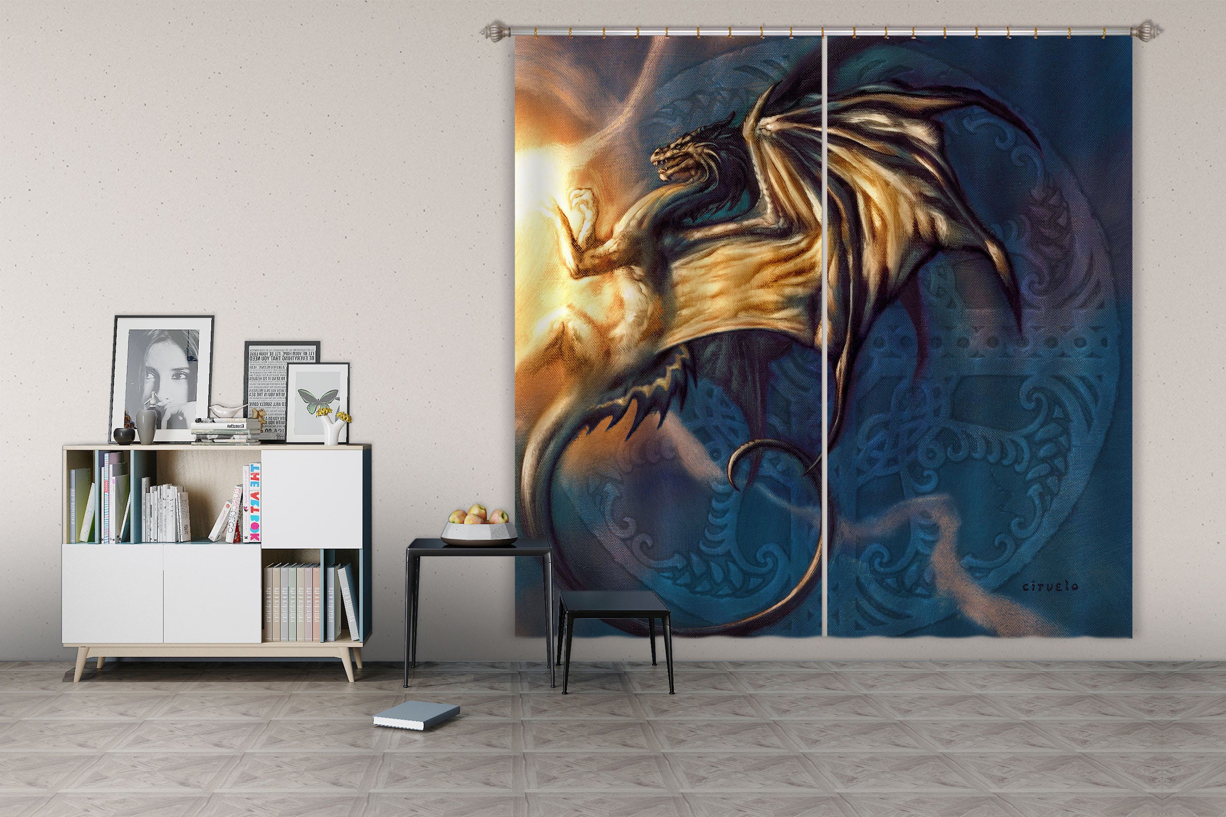 3D Flame Dragon 8012 Ciruelo Curtain Curtains Drapes