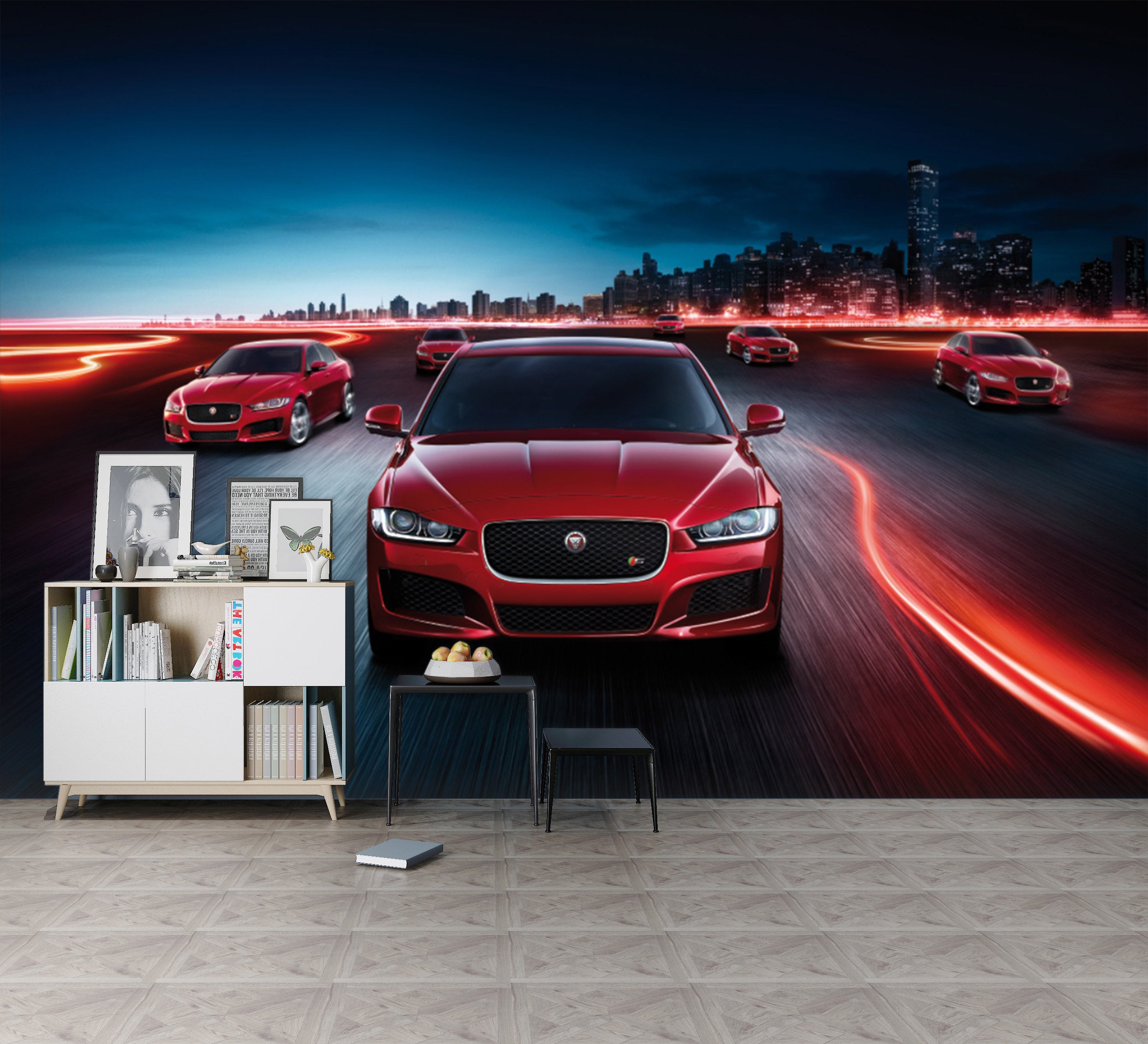 3D Red Car City 032 Vehicle Wall Murals