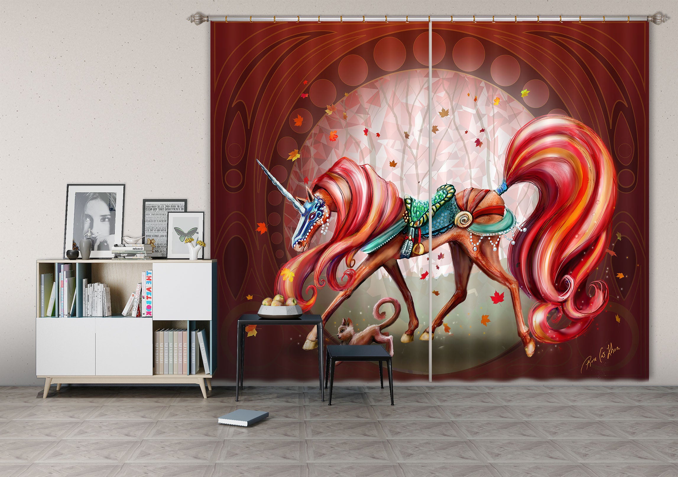 3D Unicorn Tail 037 Rose Catherine Khan Curtain Curtains Drapes