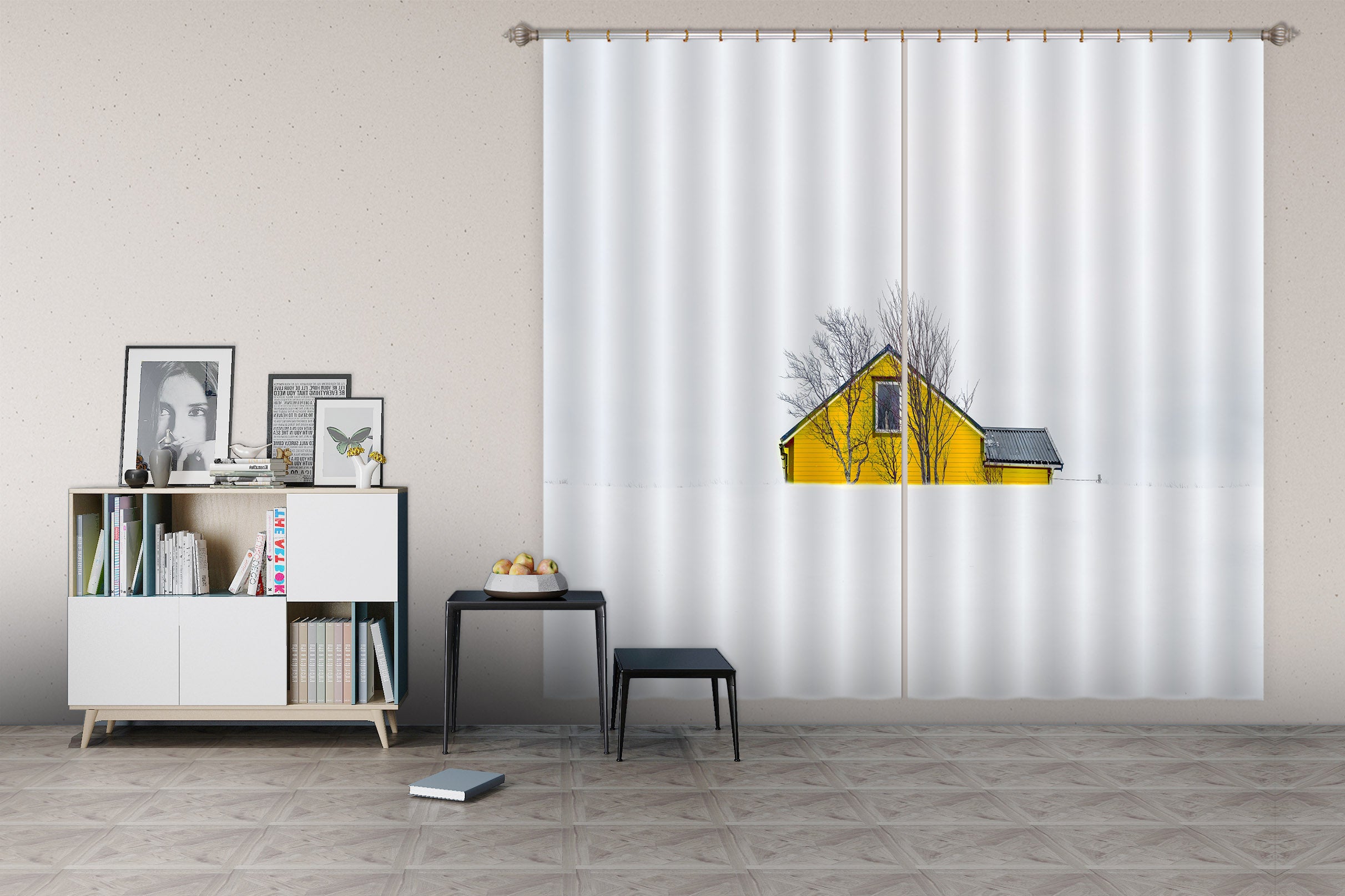 3D Yellow House 082 Marco Carmassi Curtain Curtains Drapes