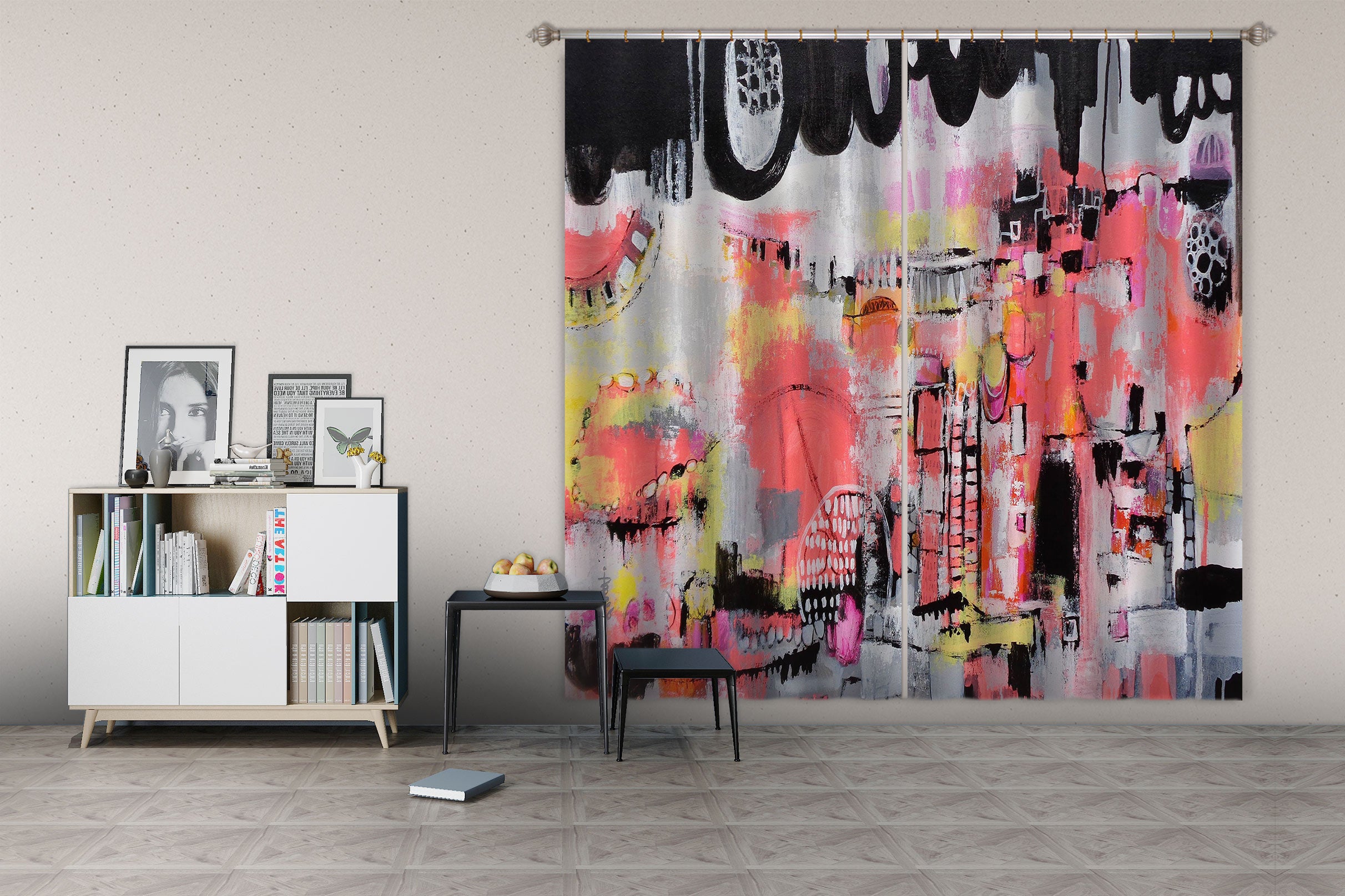 3D Pink Art Graffiti 2388 Misako Chida Curtain Curtains Drapes