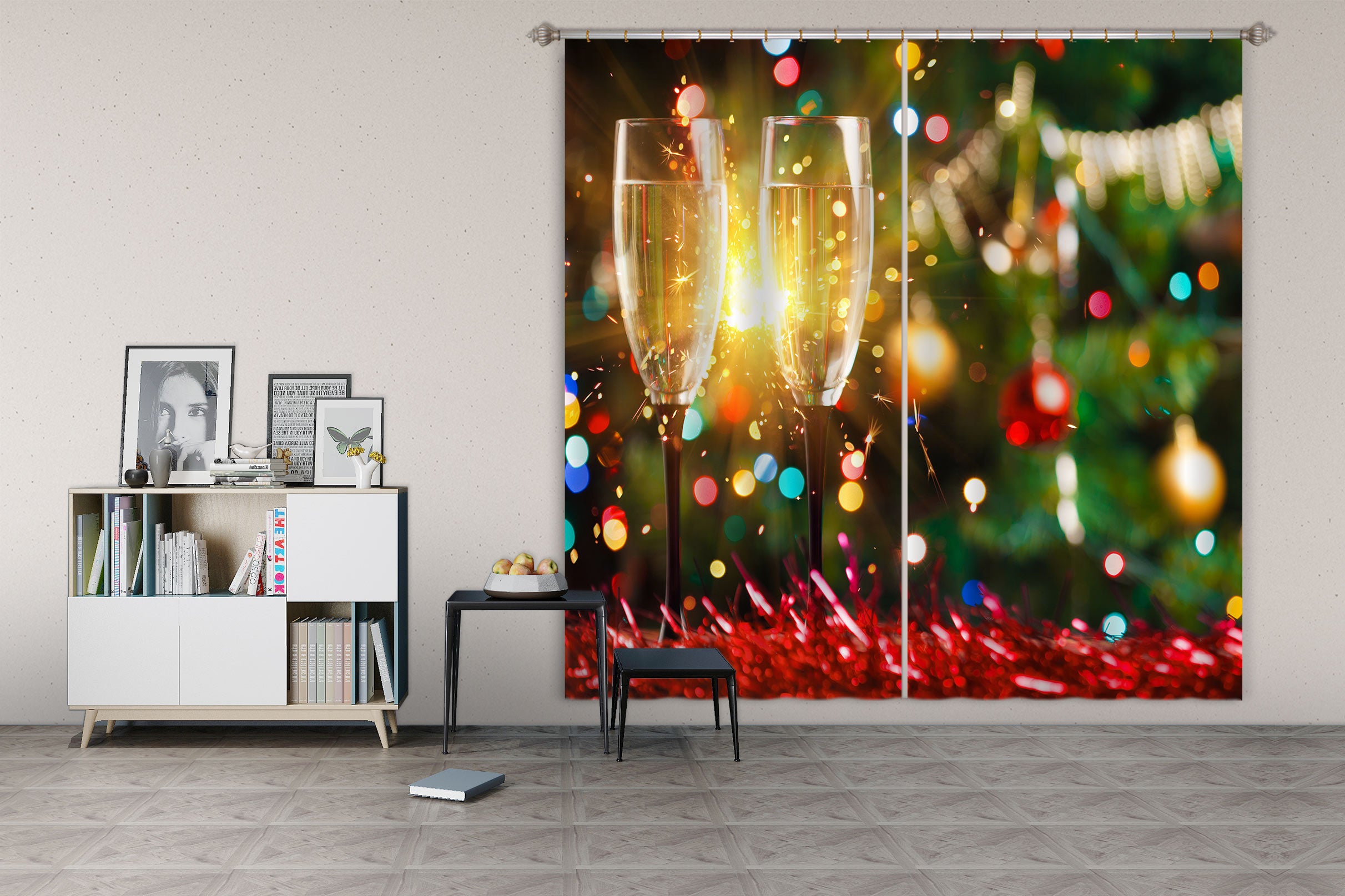 3D Wine Glass 53145 Christmas Curtains Drapes Xmas