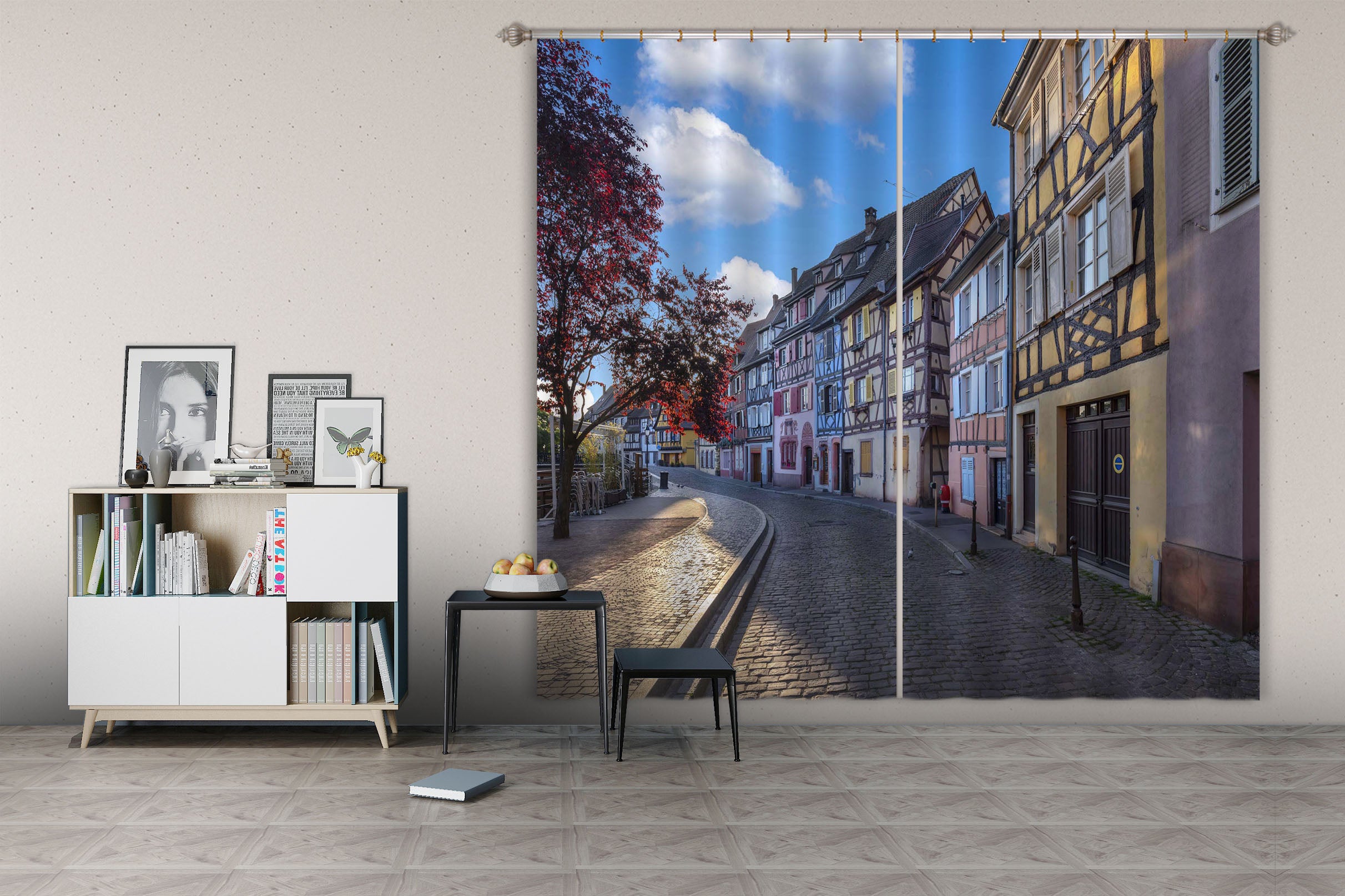 3D Sunny Street 060 Marco Carmassi Curtain Curtains Drapes