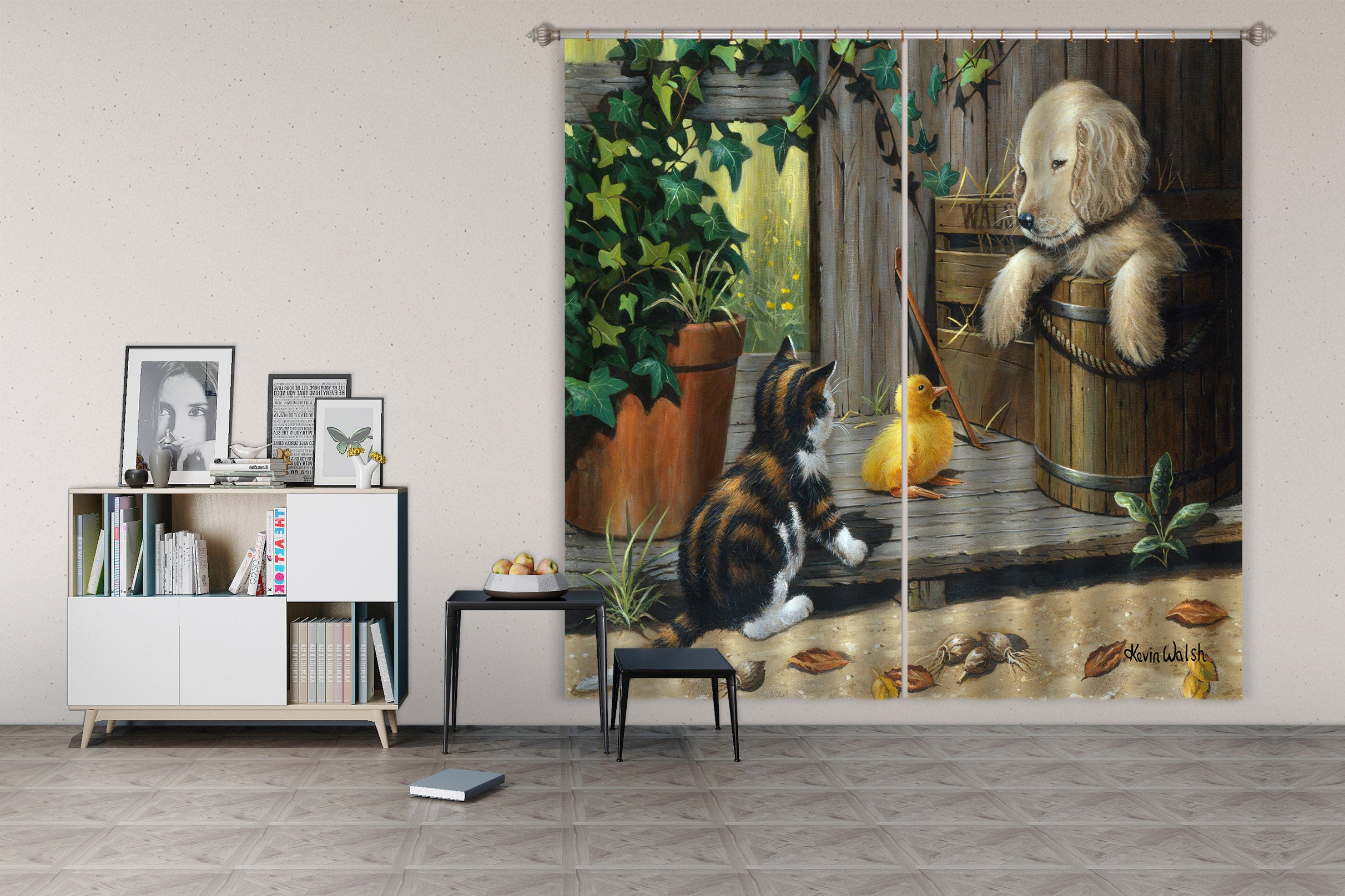 3D Puppy Duck 03337 Kevin Walsh Curtain Curtains Drapes