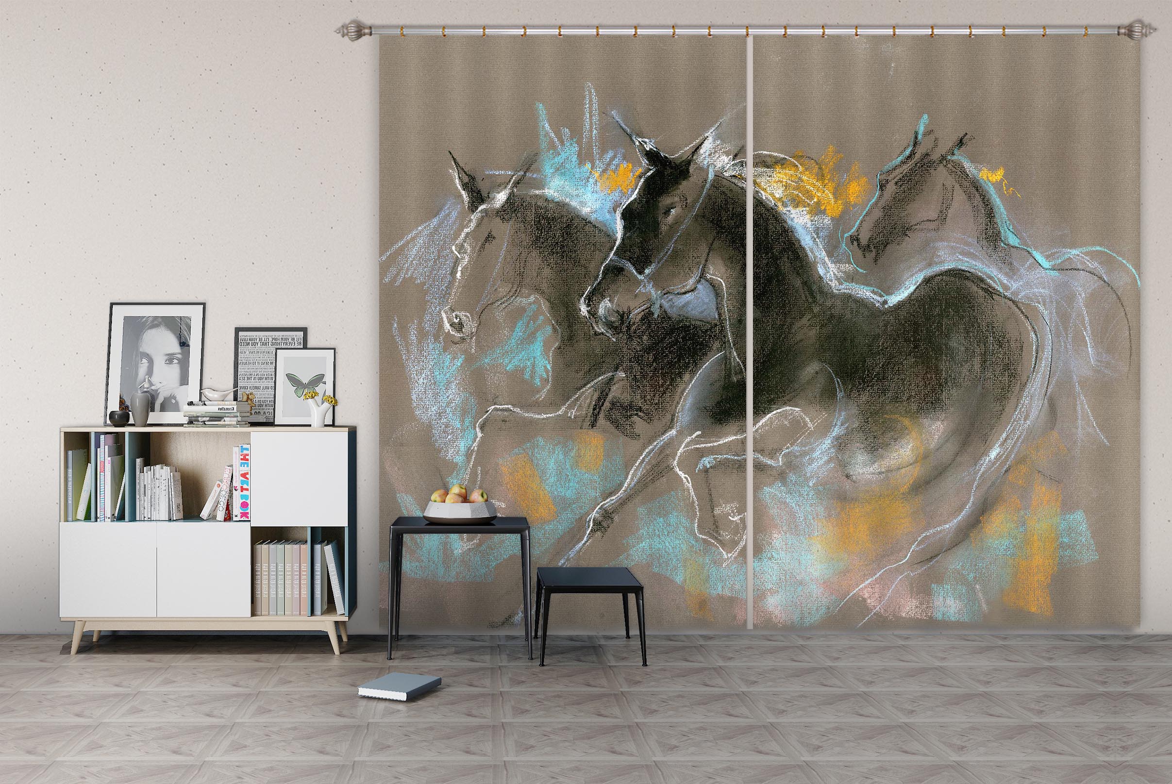 3D Running Horse 013 Anne Farrall Doyle Curtain Curtains Drapes