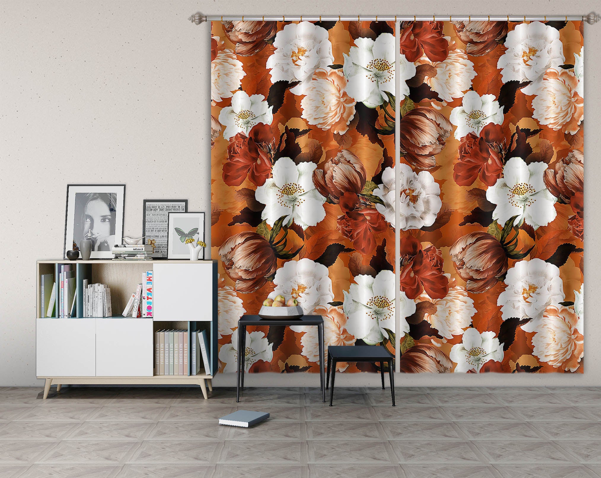 3D White Flowers 137 Uta Naumann Curtain Curtains Drapes