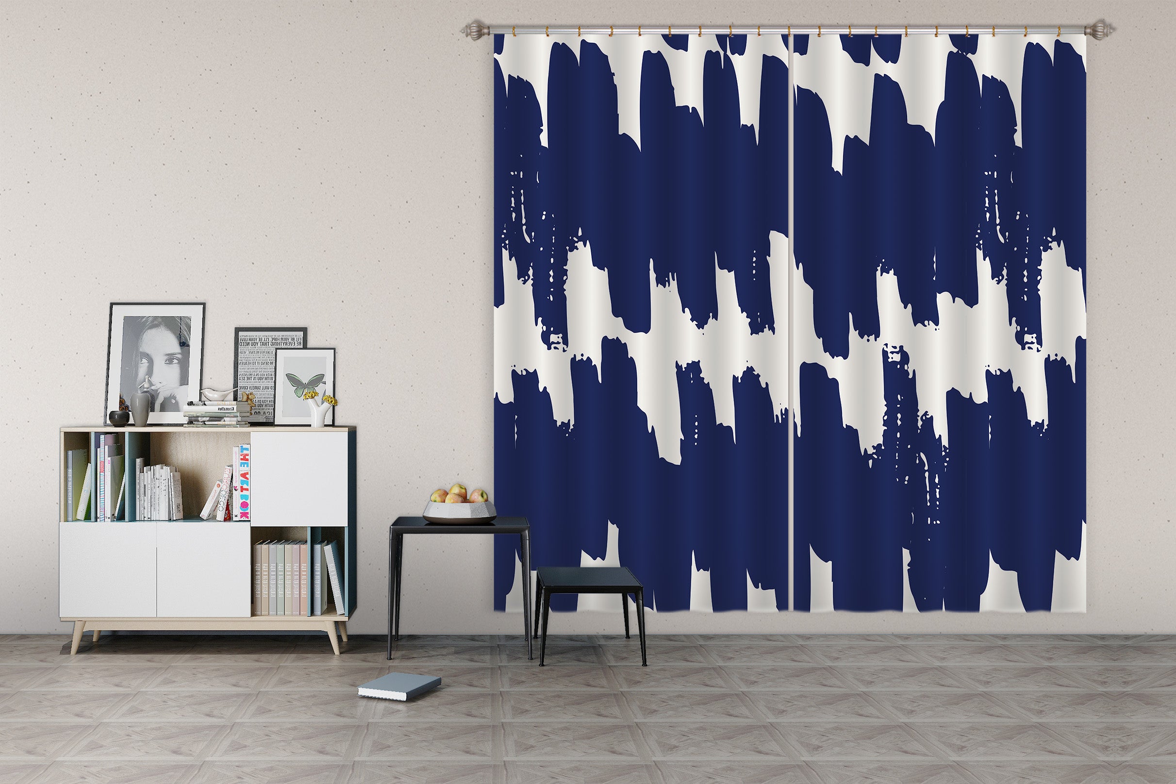 3D Dark Blue Pattern 111116 Kashmira Jayaprakash Curtain Curtains Drapes