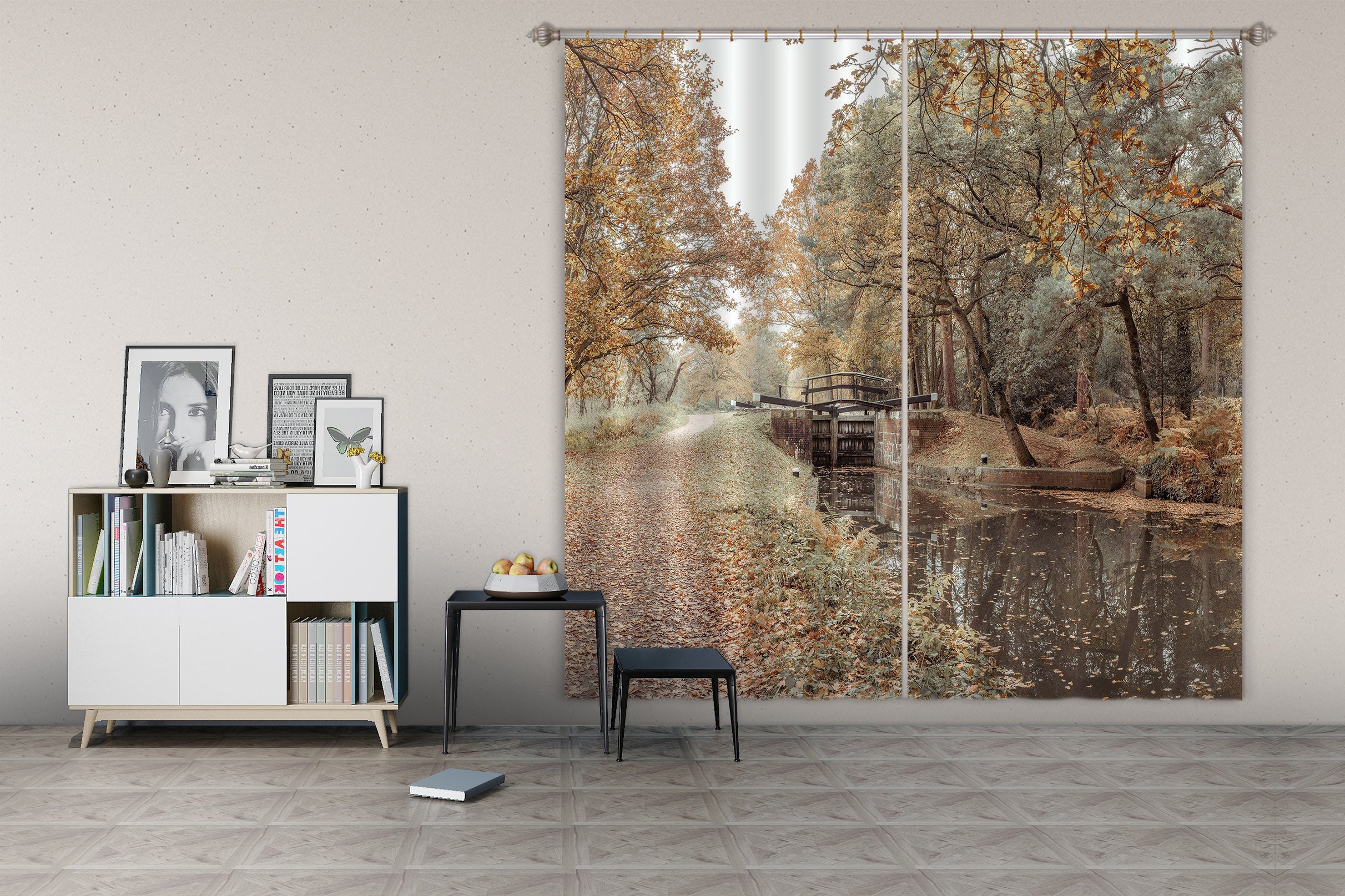 3D River Bridge 073 Assaf Frank Curtain Curtains Drapes