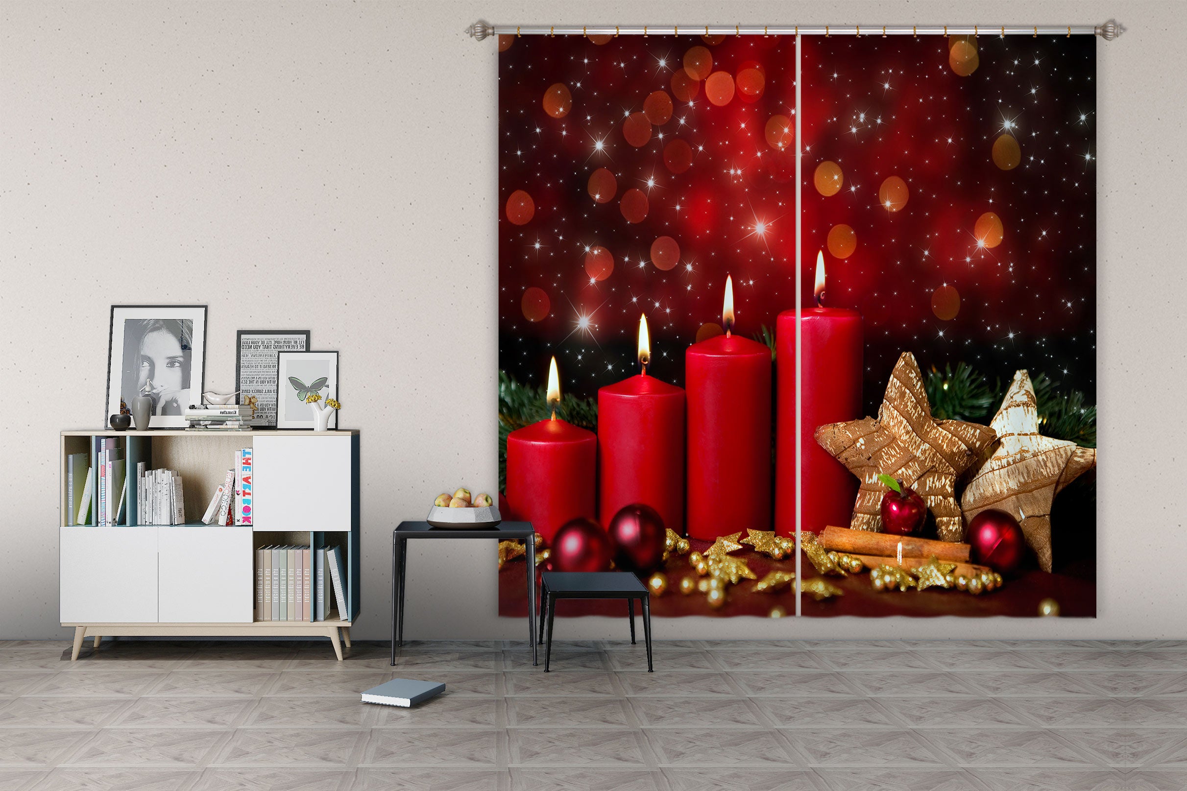 3D Red Candle 53059 Christmas Curtains Drapes Xmas