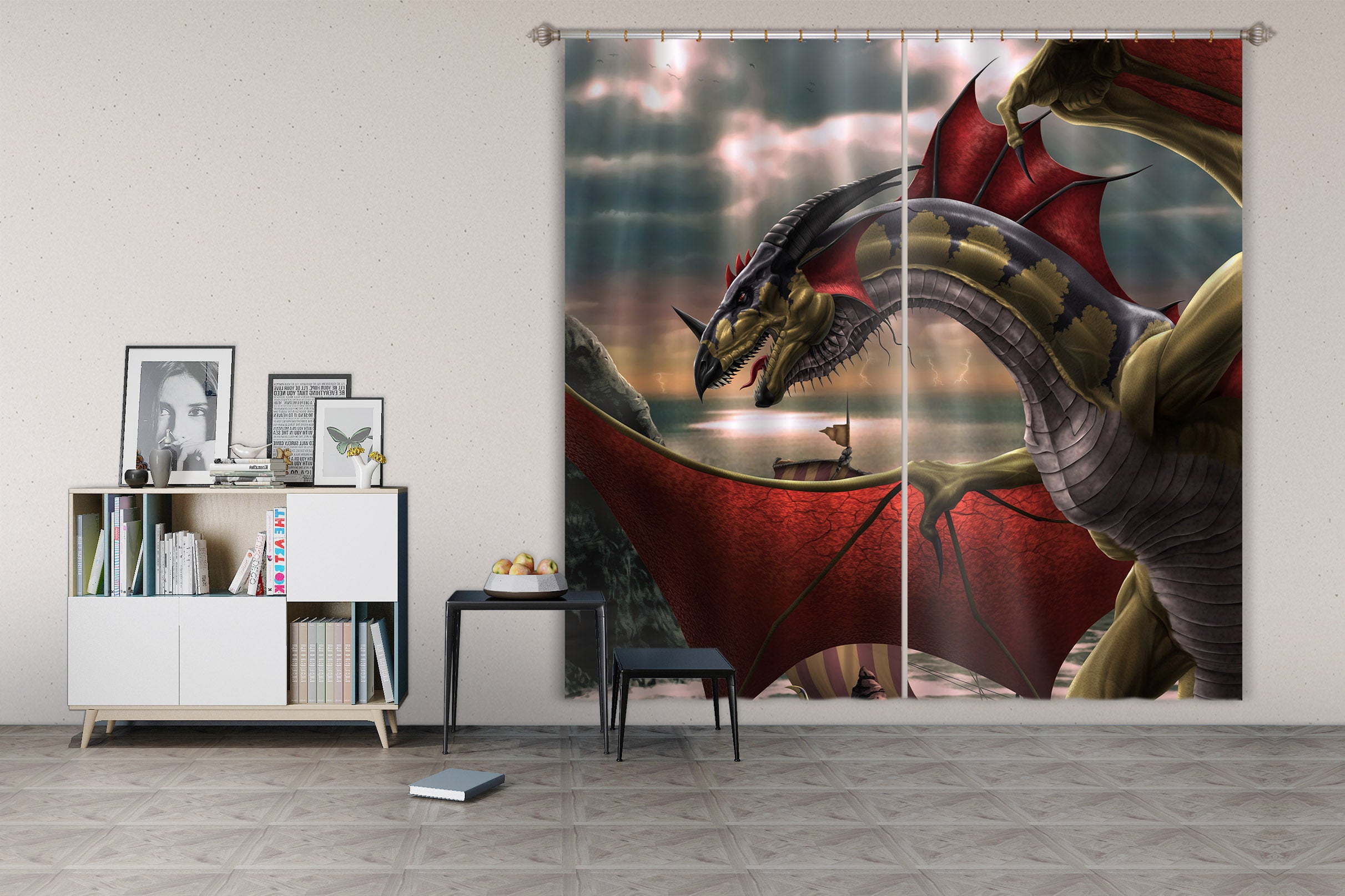3D Dragon Wings 5064 Tom Wood Curtain Curtains Drapes
