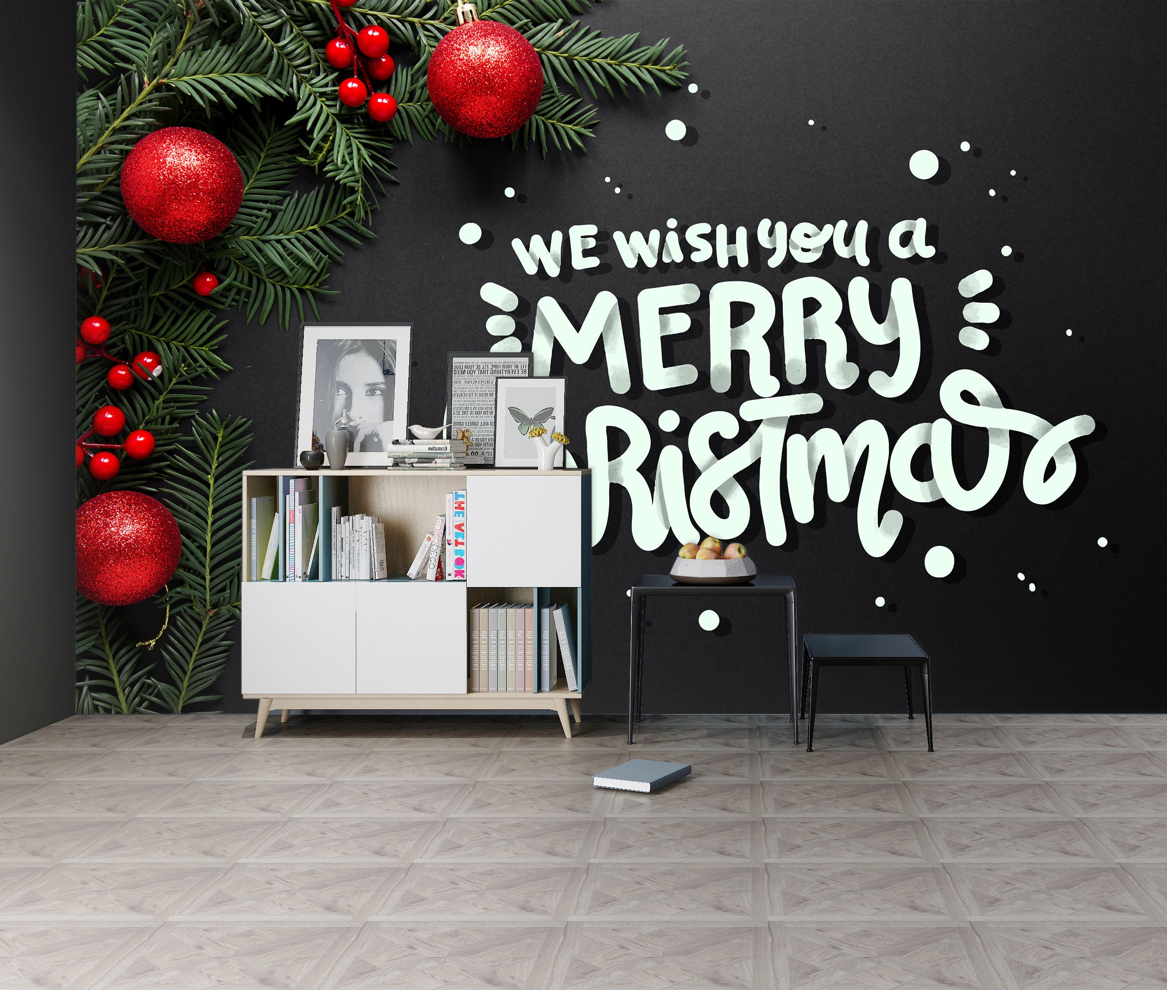 3D Red Ball Merry Christmas 57132 Wall Murals