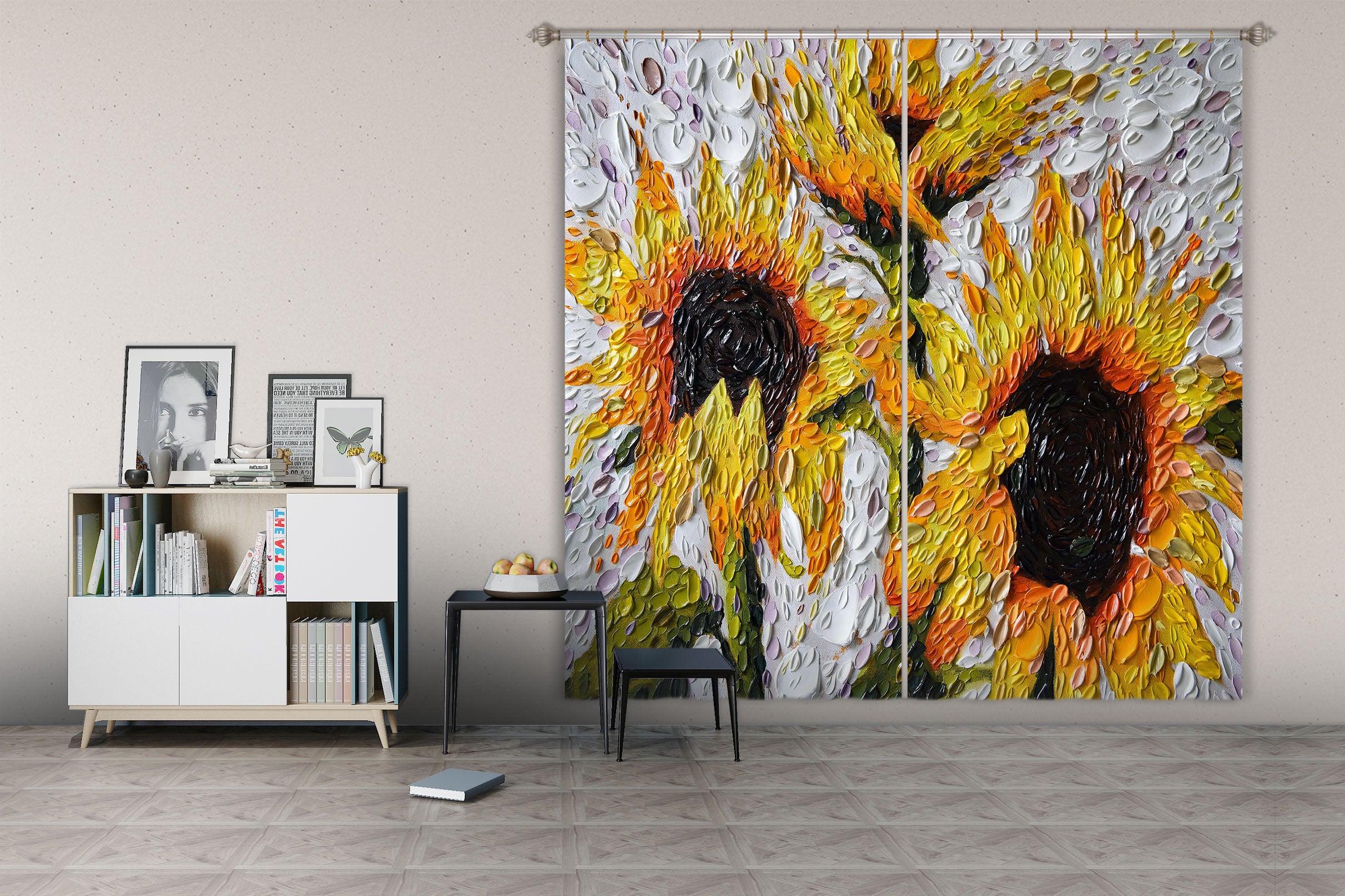 3D Sunflowers 048 Dena Tollefson Curtain Curtains Drapes