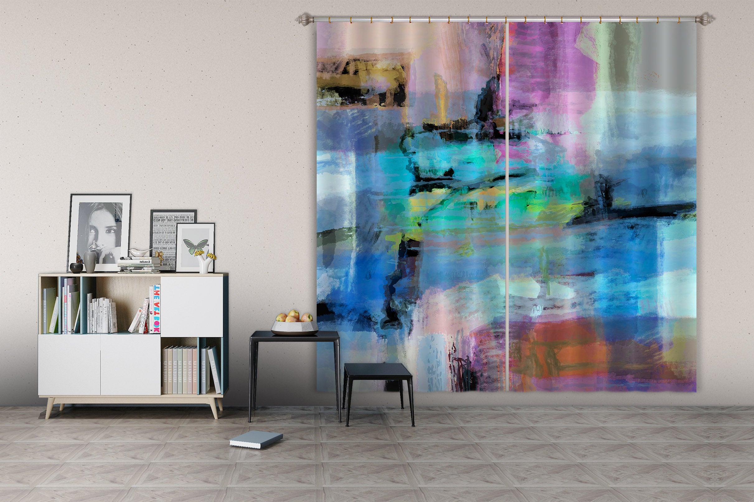 3D Painted Blue 219 Michael Tienhaara Curtain Curtains Drapes