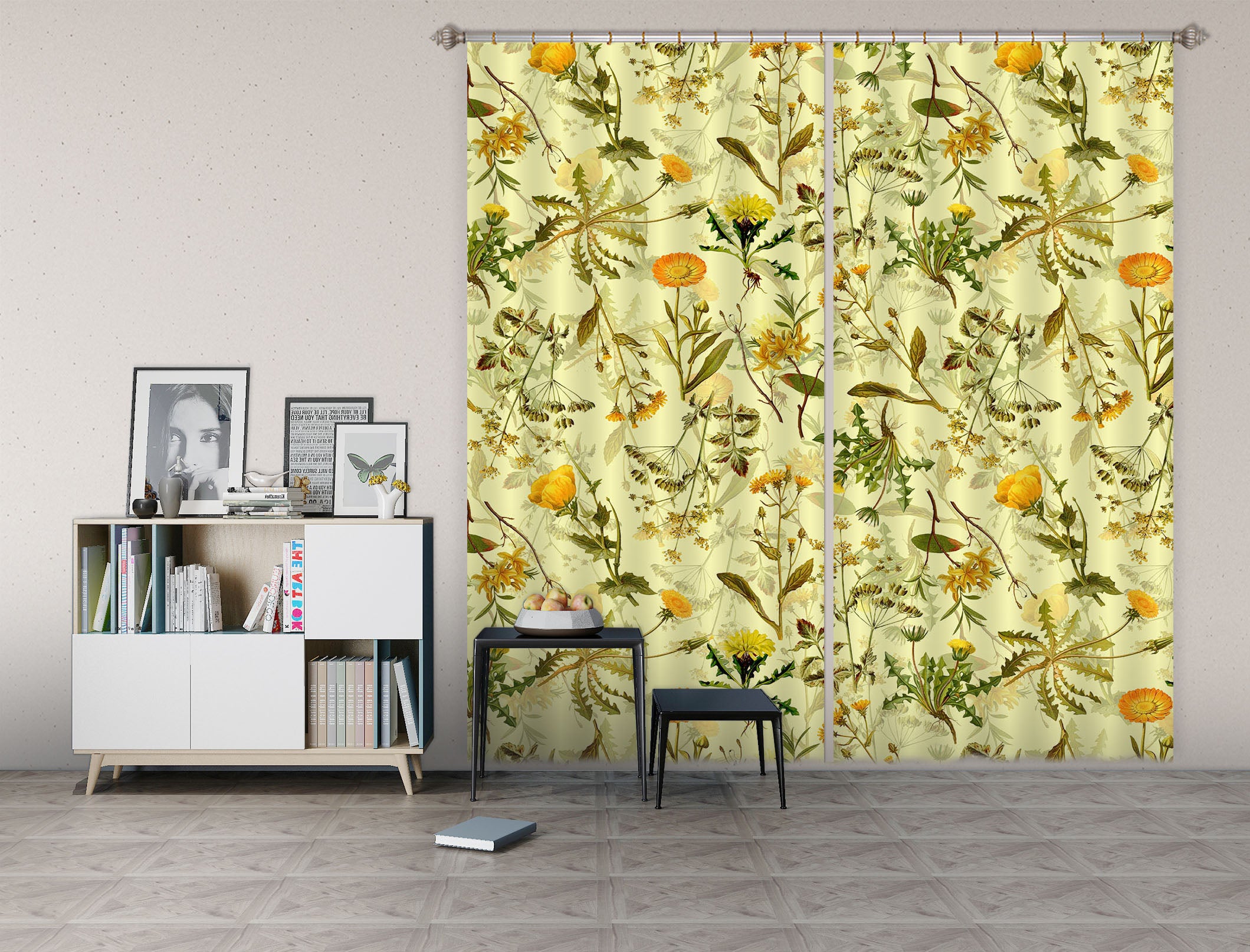 3D Chrysanthemum Leaves 254 Uta Naumann Curtain Curtains Drapes