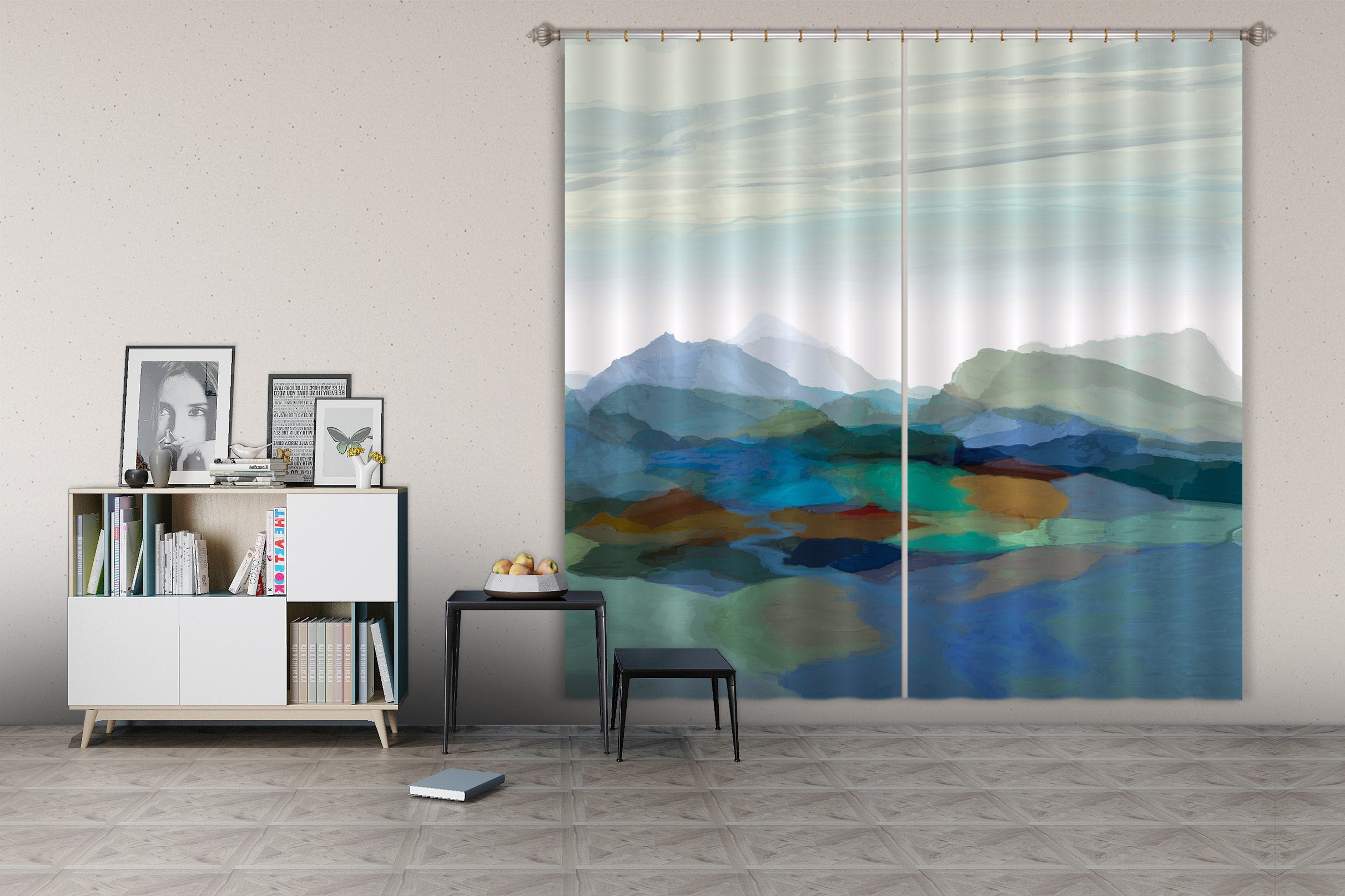 3D Dark Green Mountains 058 Michael Tienhaara Curtain Curtains Drapes
