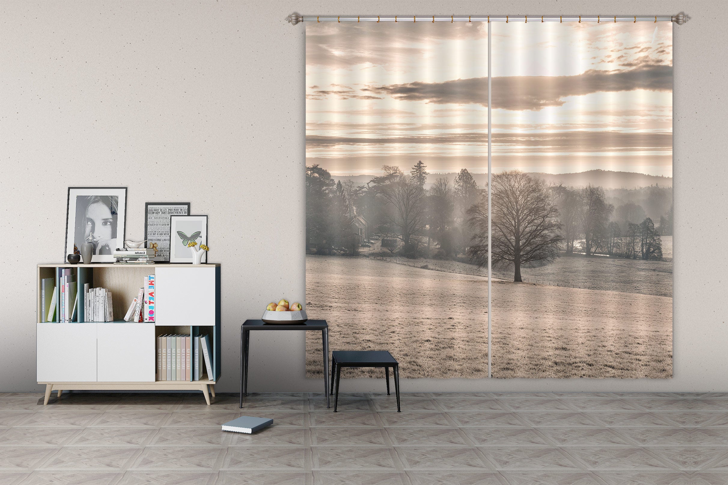 3D Grassland Lonely Tree 089 Assaf Frank Curtain Curtains Drapes