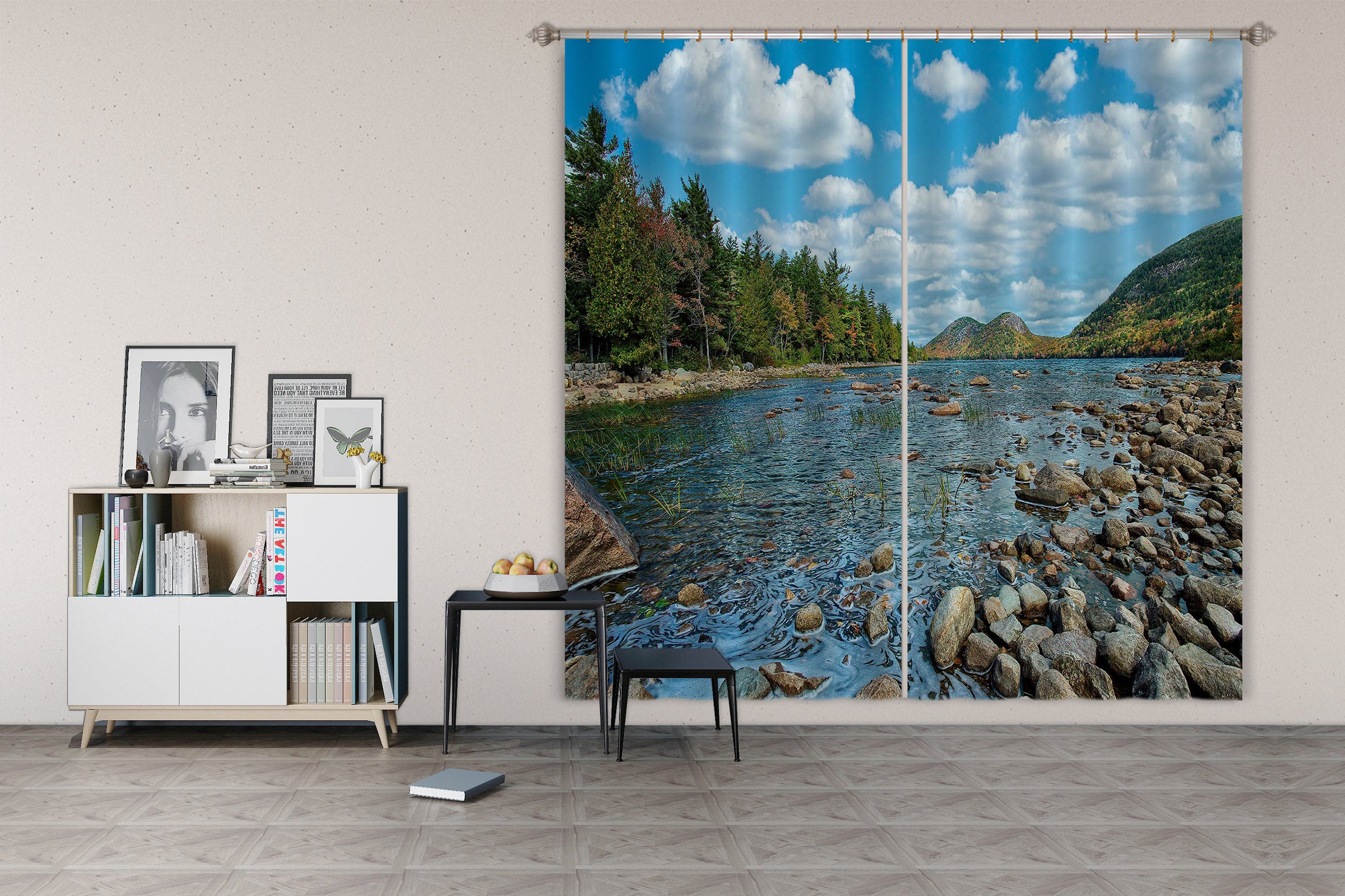 3D Small Stone Small River 62151 Kathy Barefield Curtain Curtains Drapes