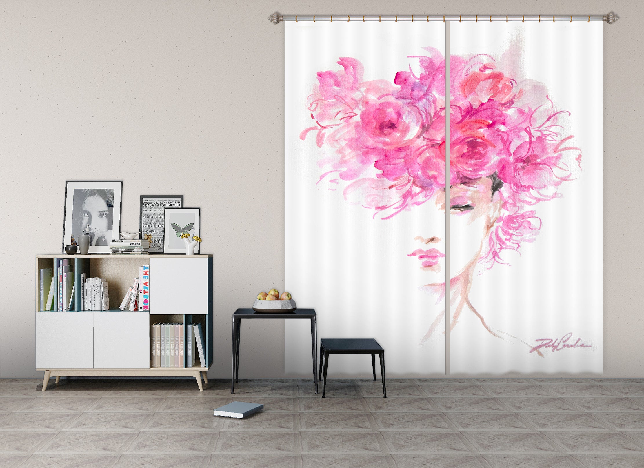 3D Woman Rose Flower 1011 Debi Coules Curtain Curtains Drapes